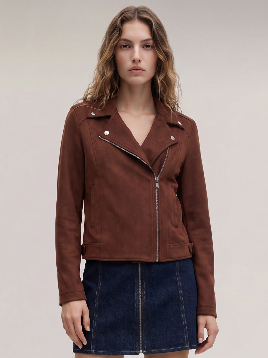 Faux Suede Biker Jacket