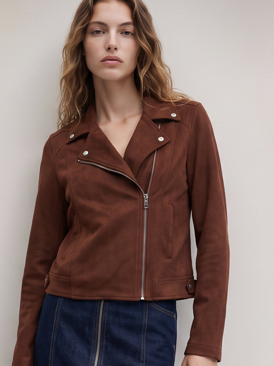 Faux Suede Biker Jacket