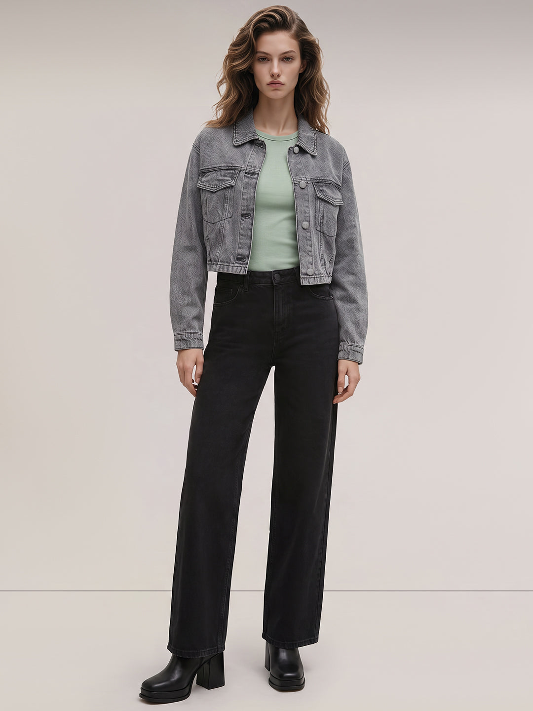 Grey washed denim jacket