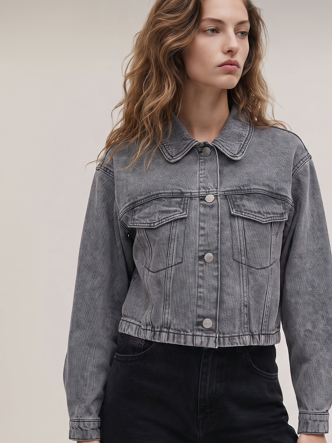 Grey washed denim jacket