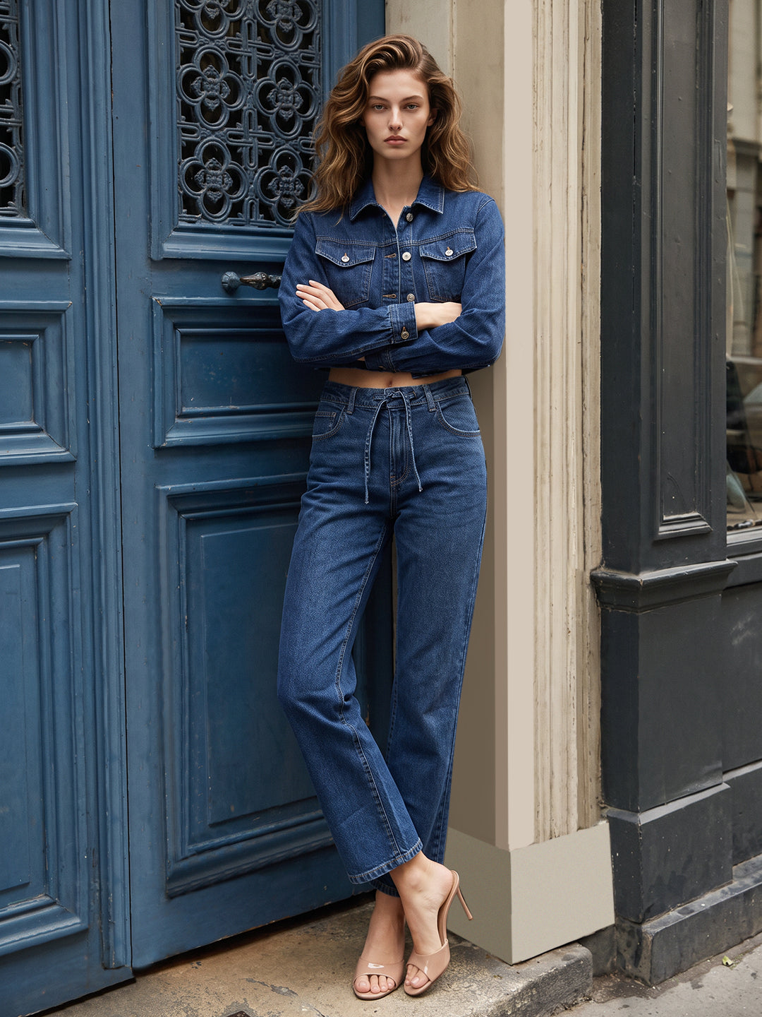 Blue High Rise Straight Fit Jeans