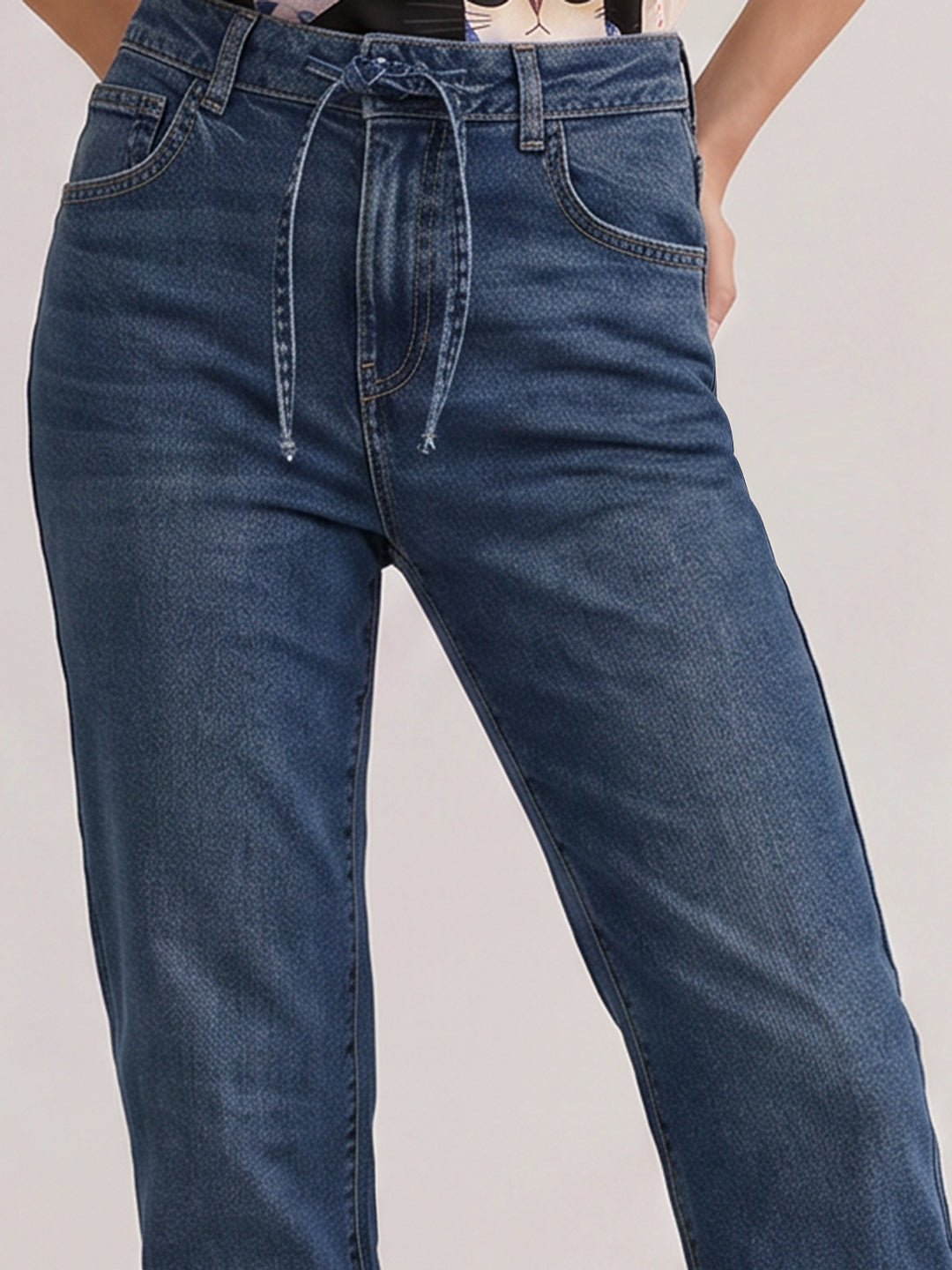 Blue High Rise Straight Fit Jeans