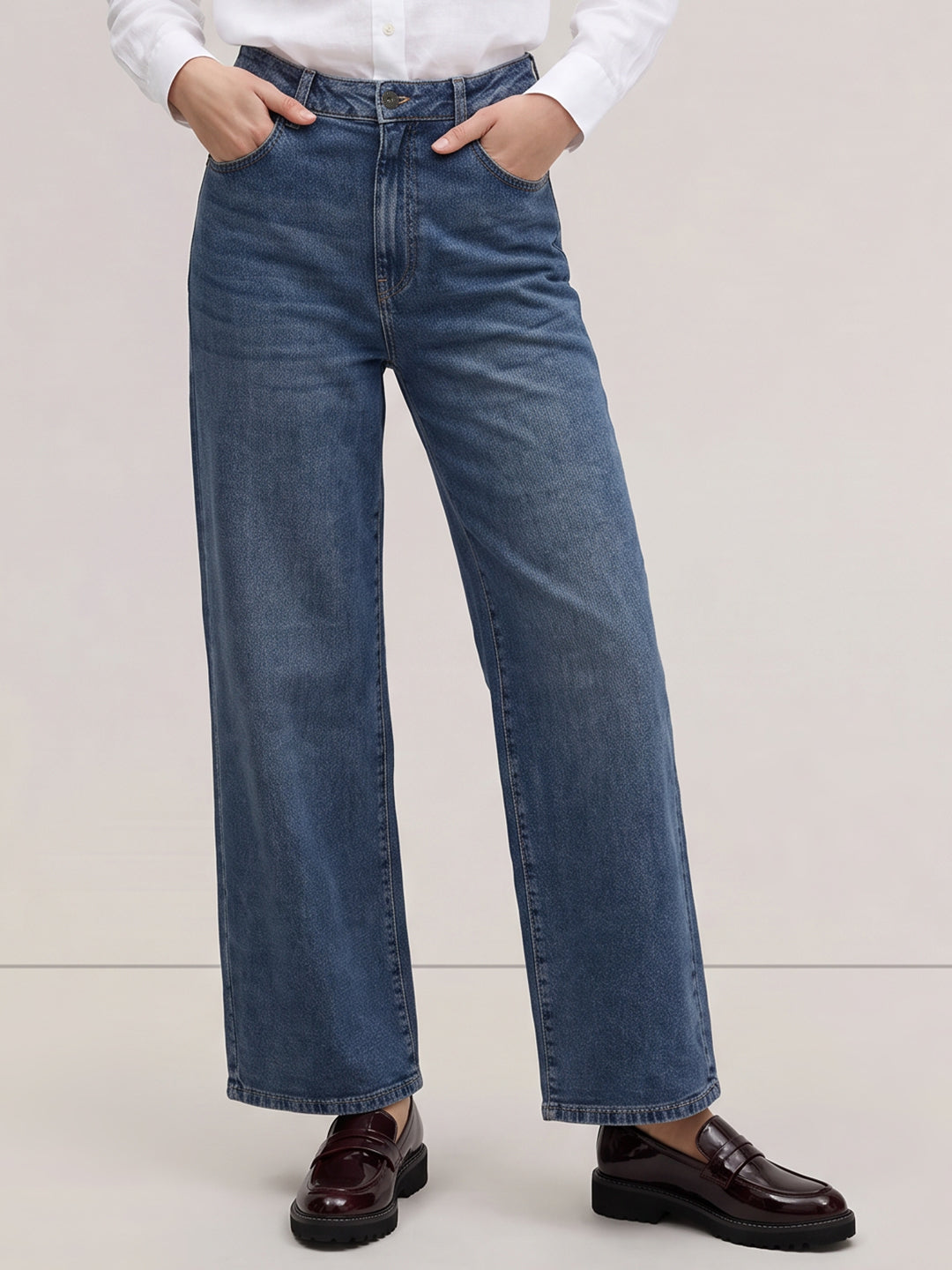 Blue High Rise Wide Leg Jeans