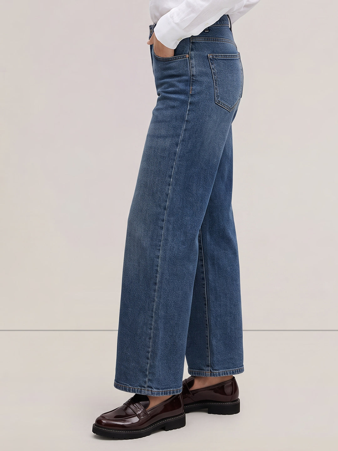 Blue High Rise Wide Leg Jeans