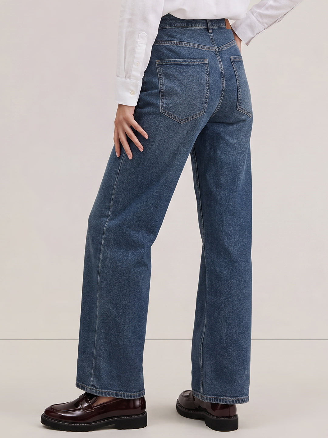 Blue High Rise Wide Leg Jeans