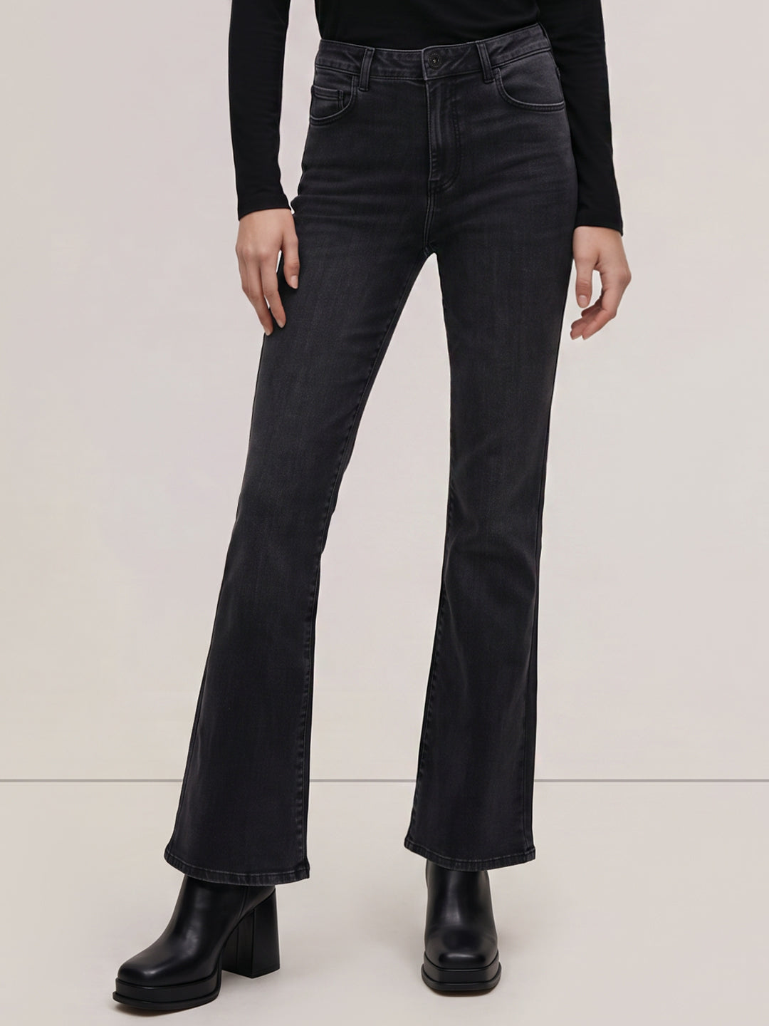 Grey High Rise Flared Jeans