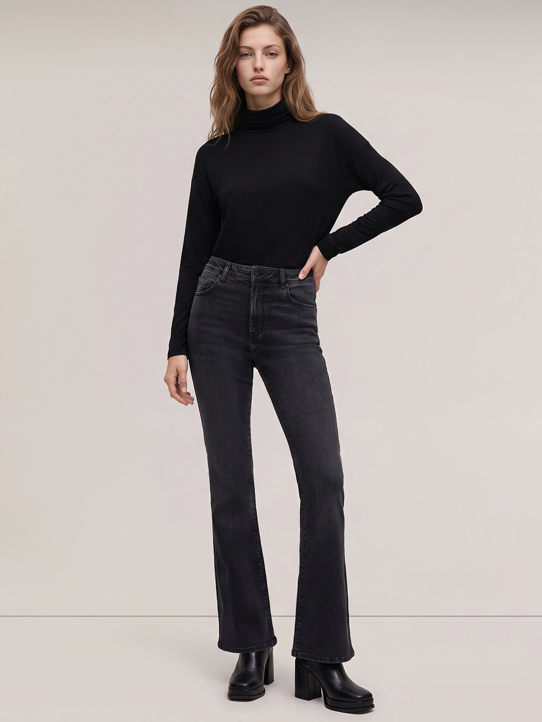 Grey High Rise Flared Jeans
