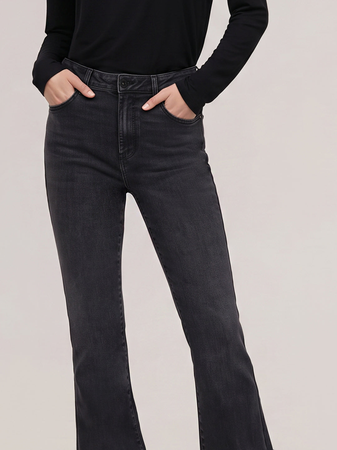 Grey High Rise Flared Jeans