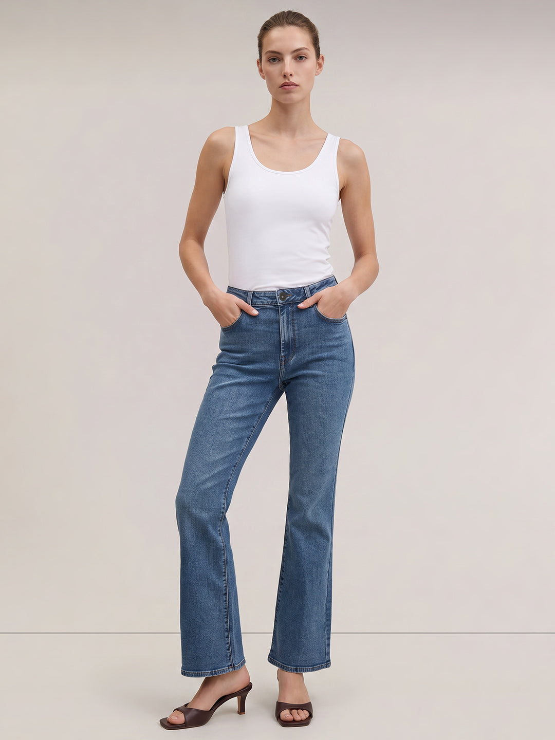 Blue High Rise Flared Jeans