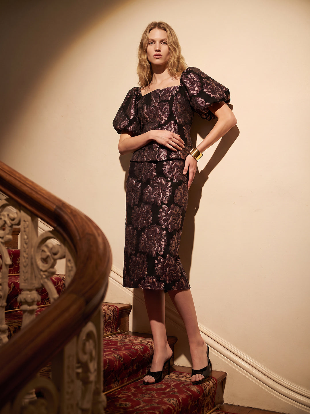 Floral Jacquard Midi Skirt