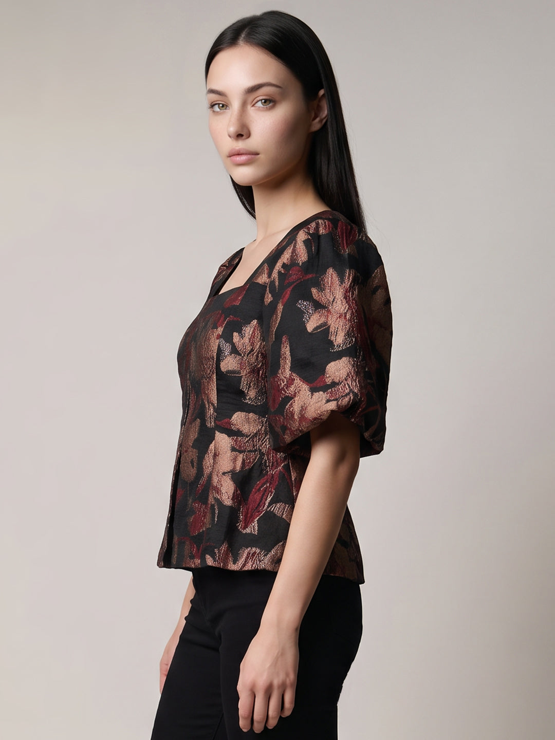 Floral Puff Sleeves Top