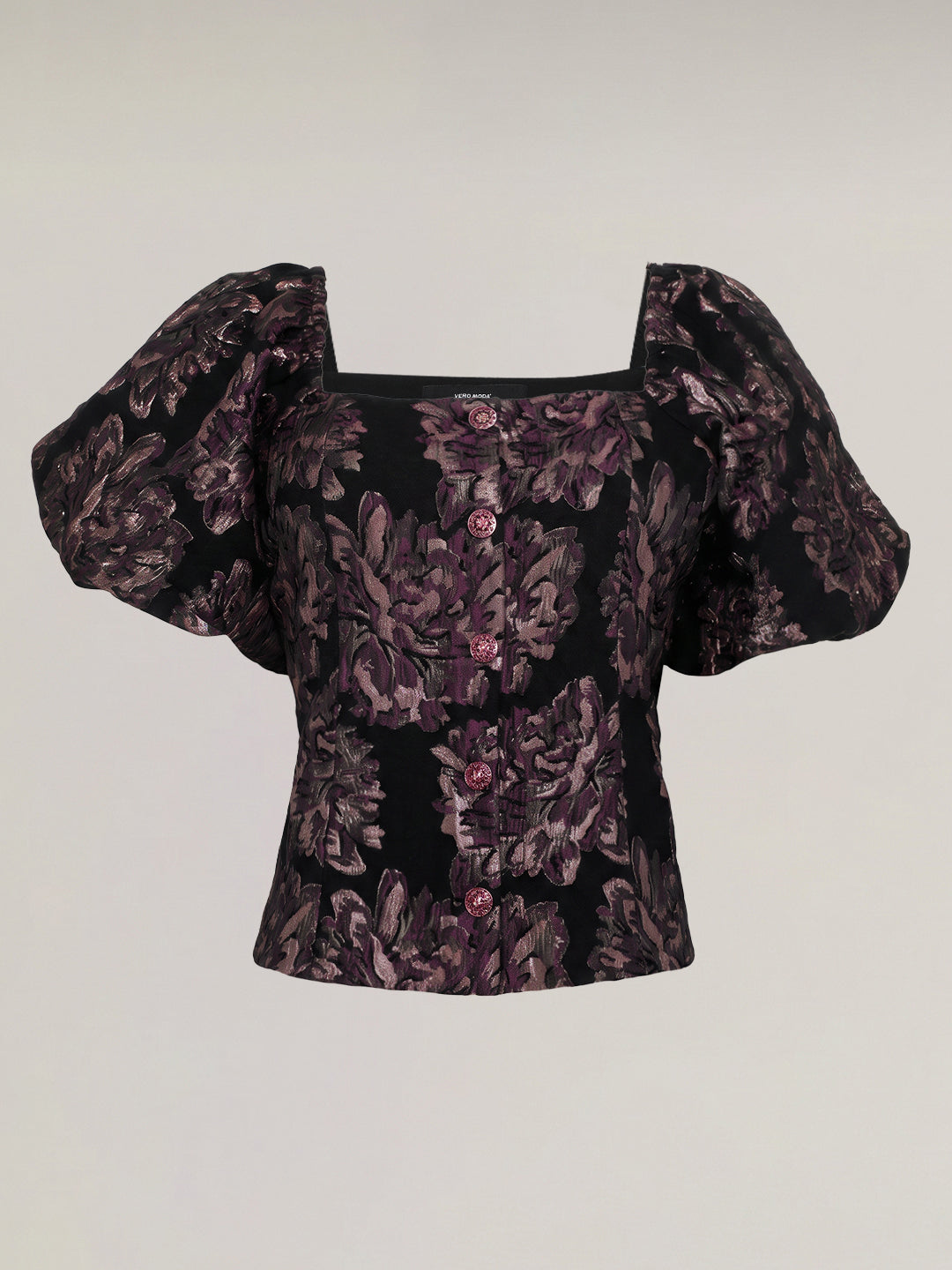 Floral Jacquard Puff Sleeve Top
