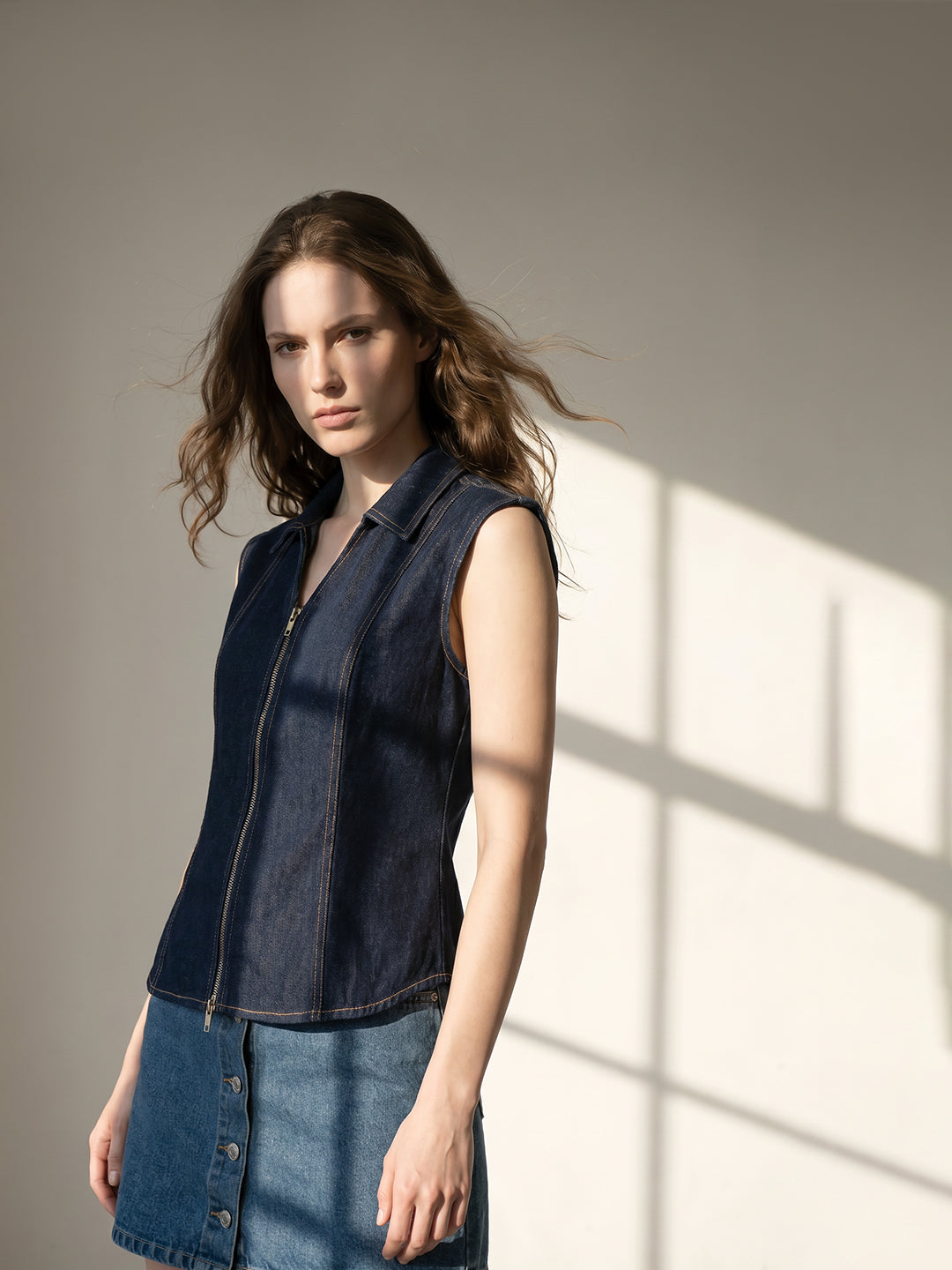 Dark Blue Sleeveless Denim Top