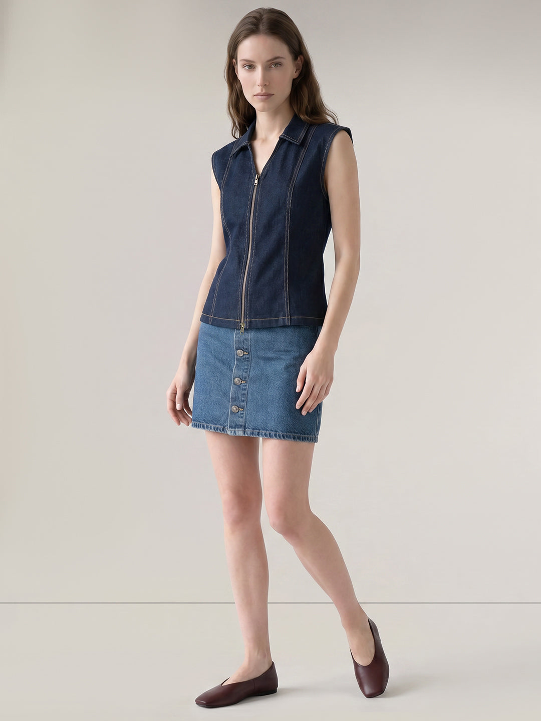 Dark Blue Sleeveless Denim Top