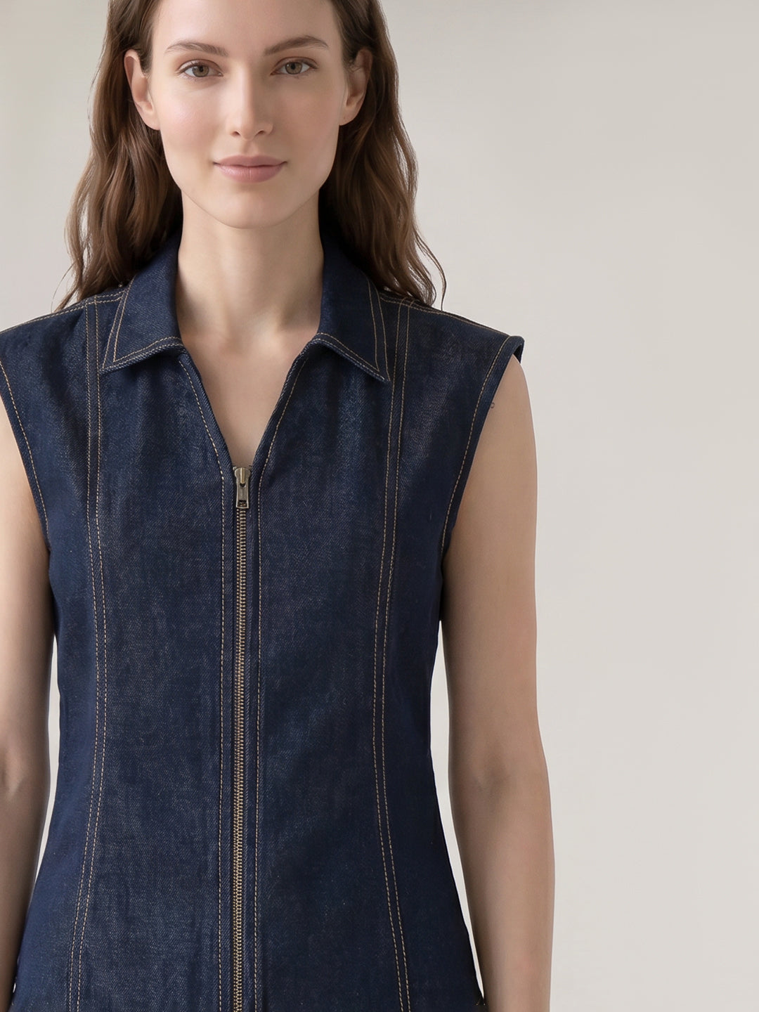 Dark Blue Sleeveless Denim Top