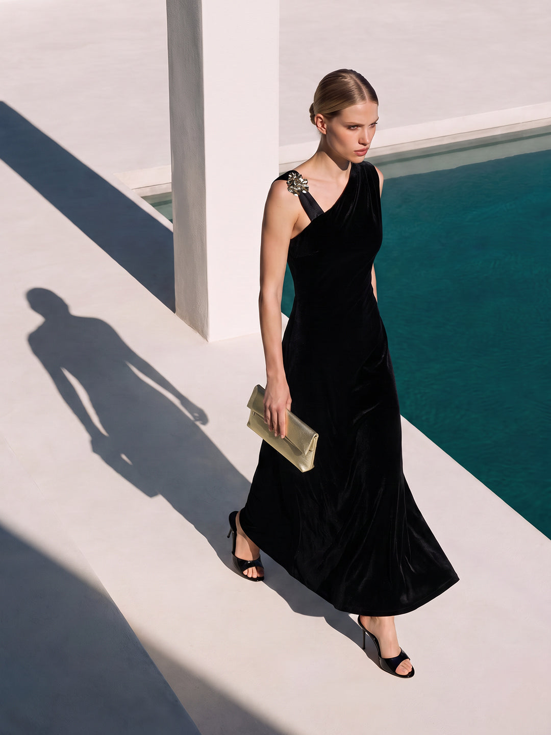 One-Shoulder Velvet Maxi Dress