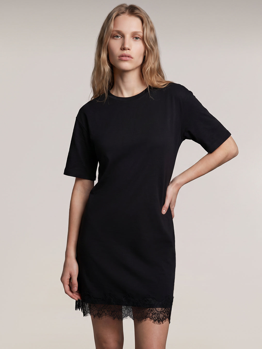 Black Lace Hem Dress