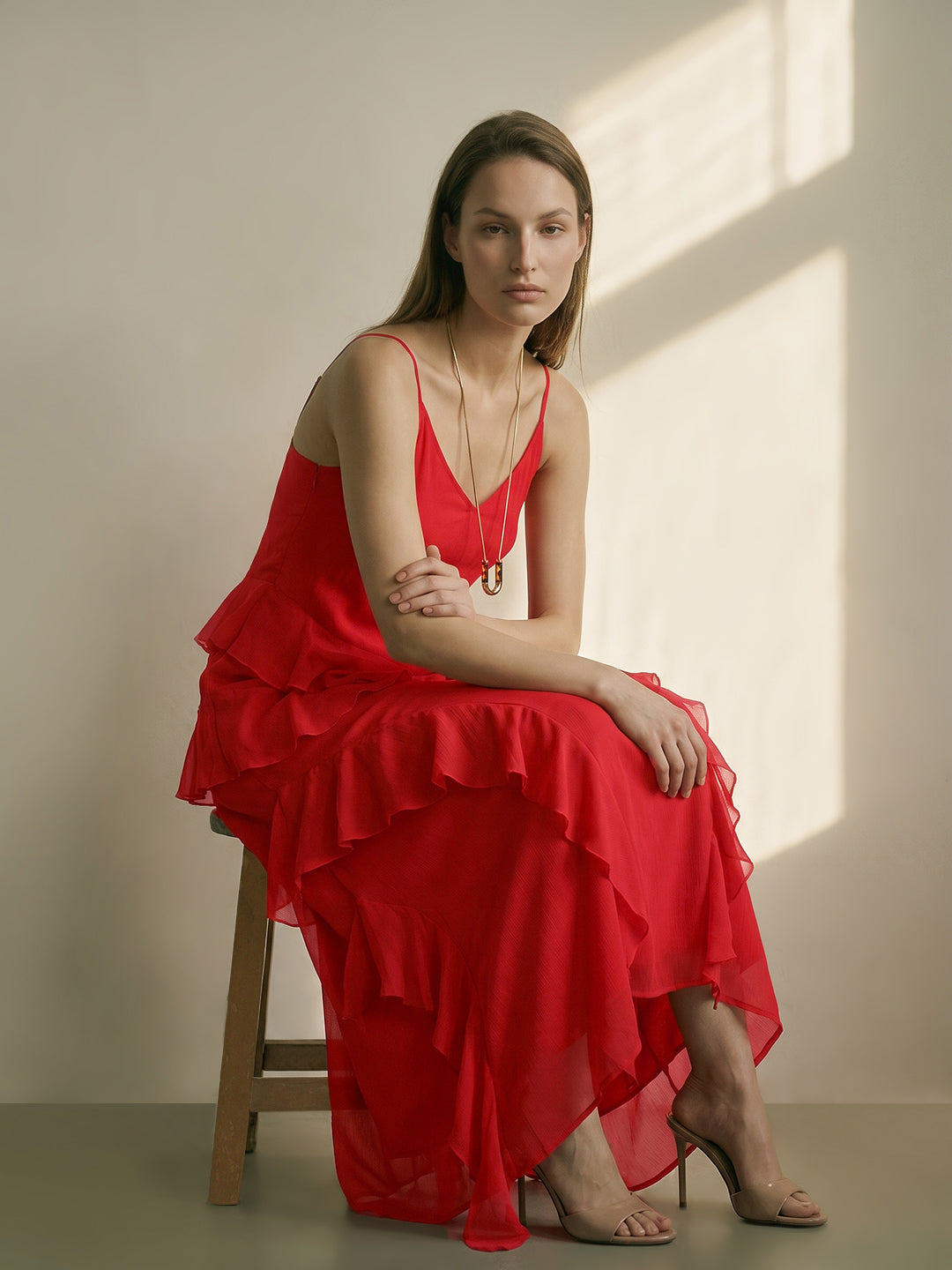 Red Strappy Frill Dress