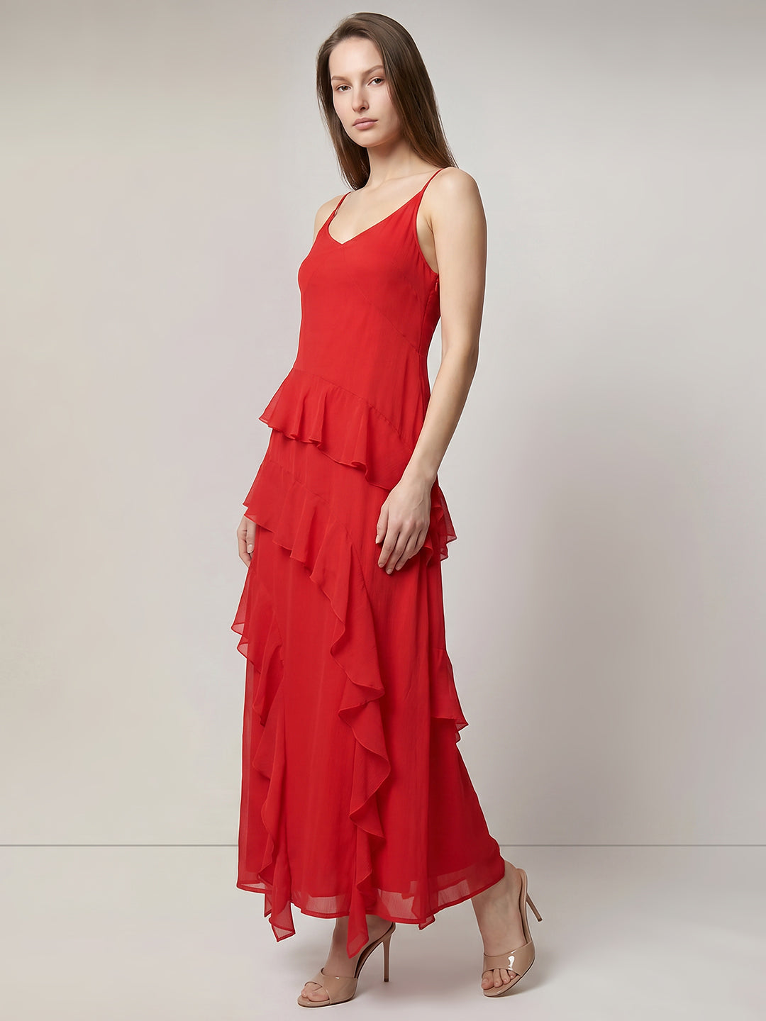 Red Strappy Frill Dress