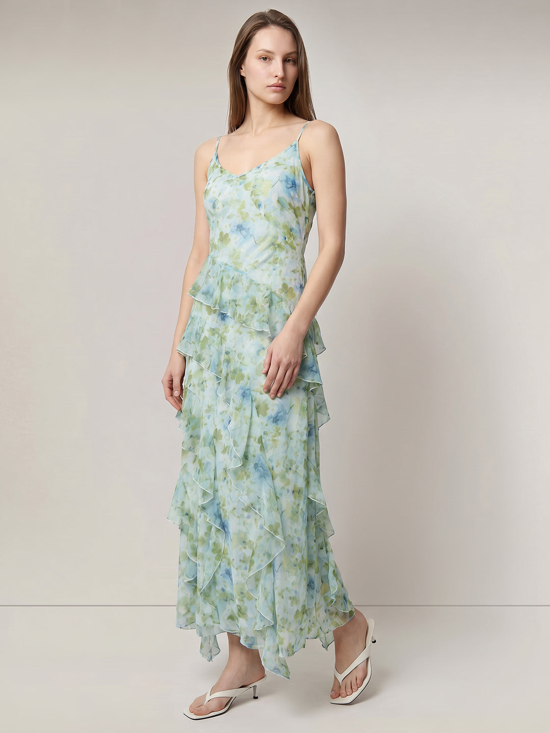 Pastel Blue Floral Frill Dress