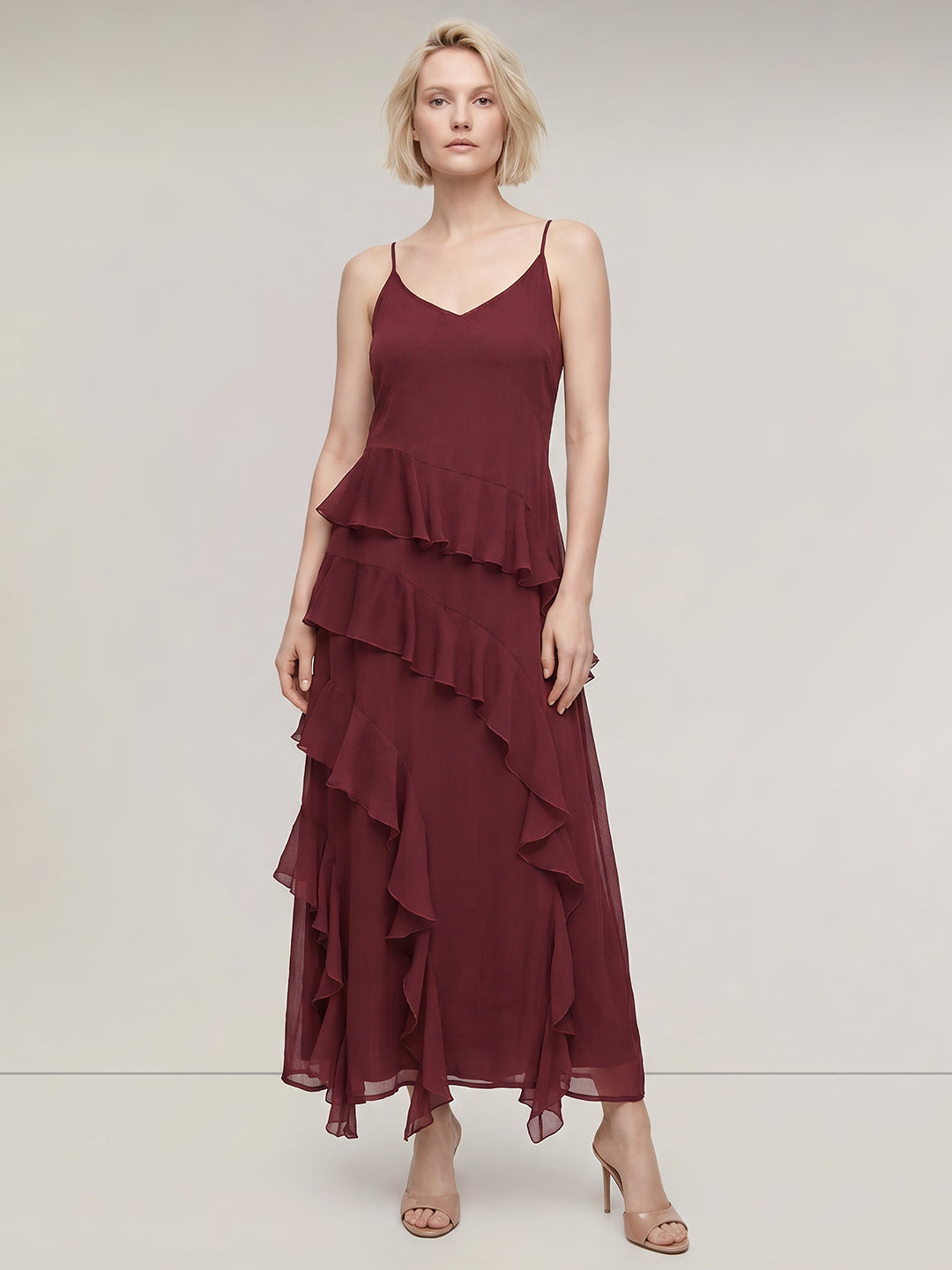 Dark Brown Strappy Frill Dress