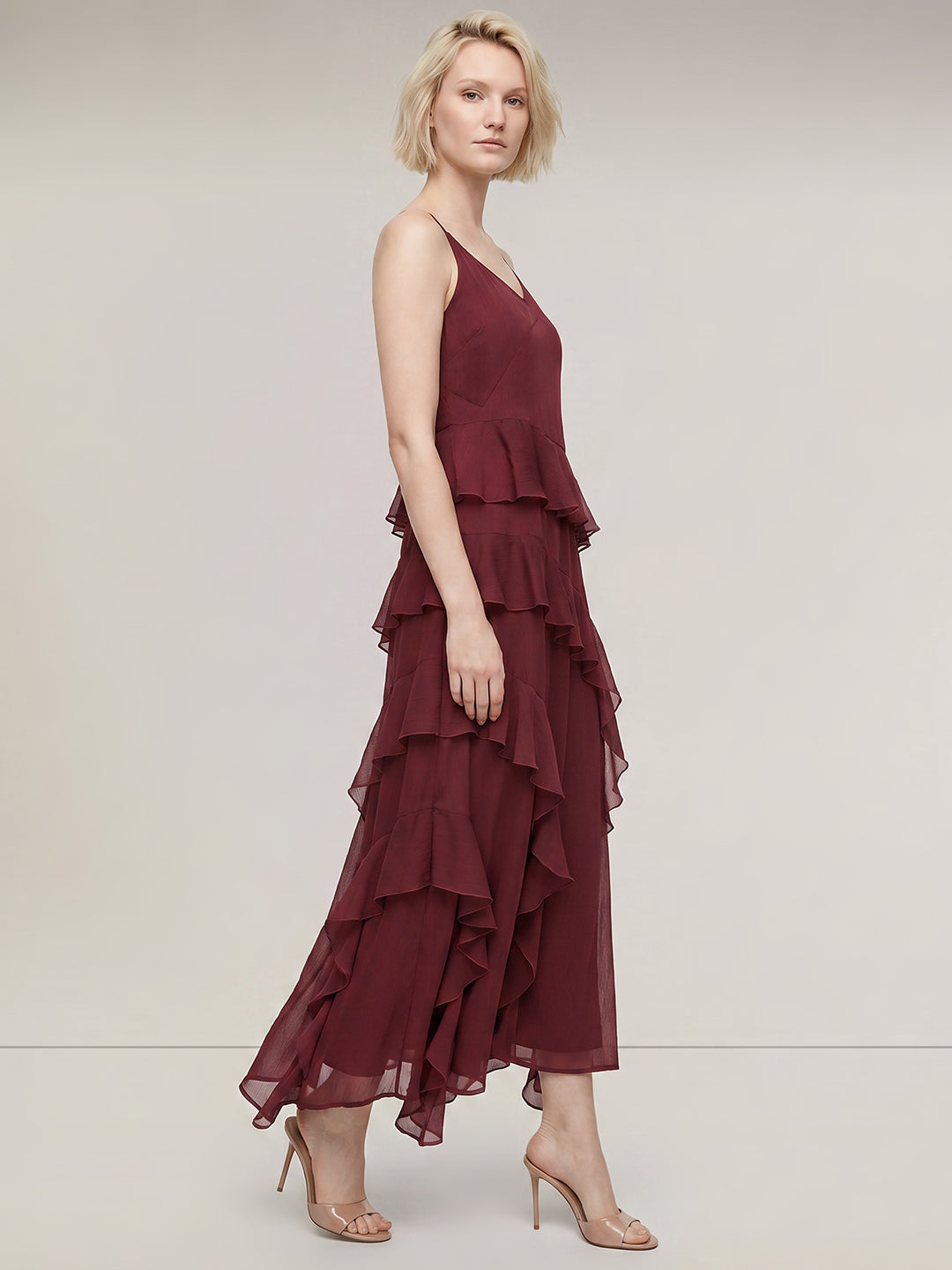 Dark Brown Strappy Frill Dress