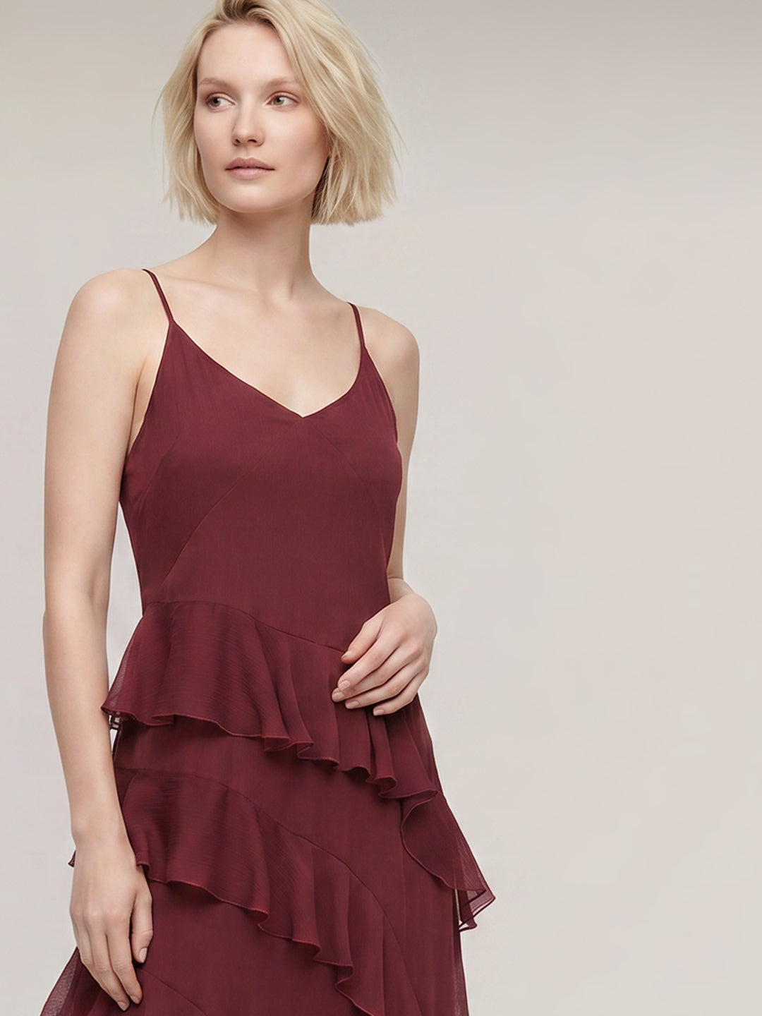 Dark Brown Strappy Frill Dress