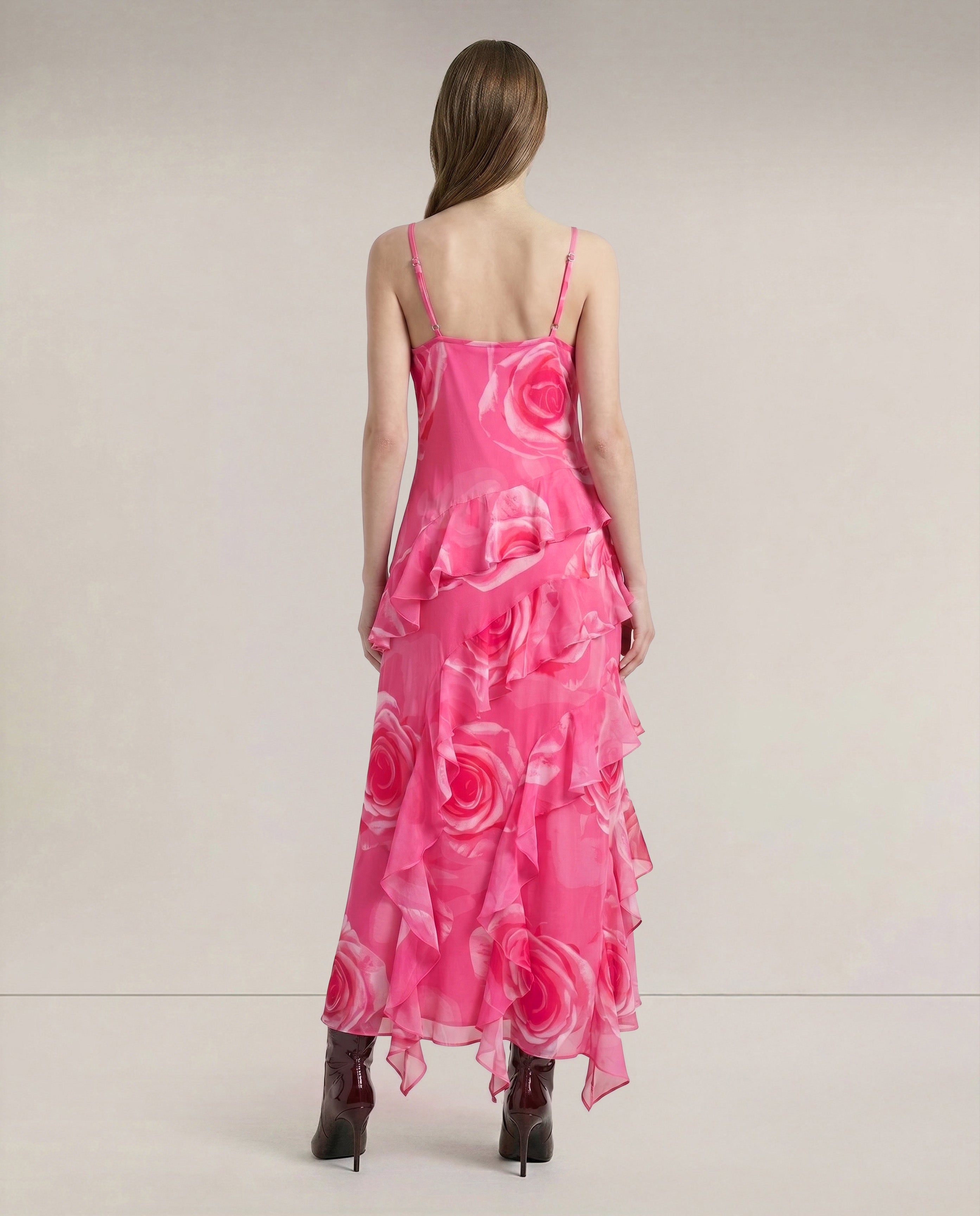 Pink Floral Frill Strappy Dress