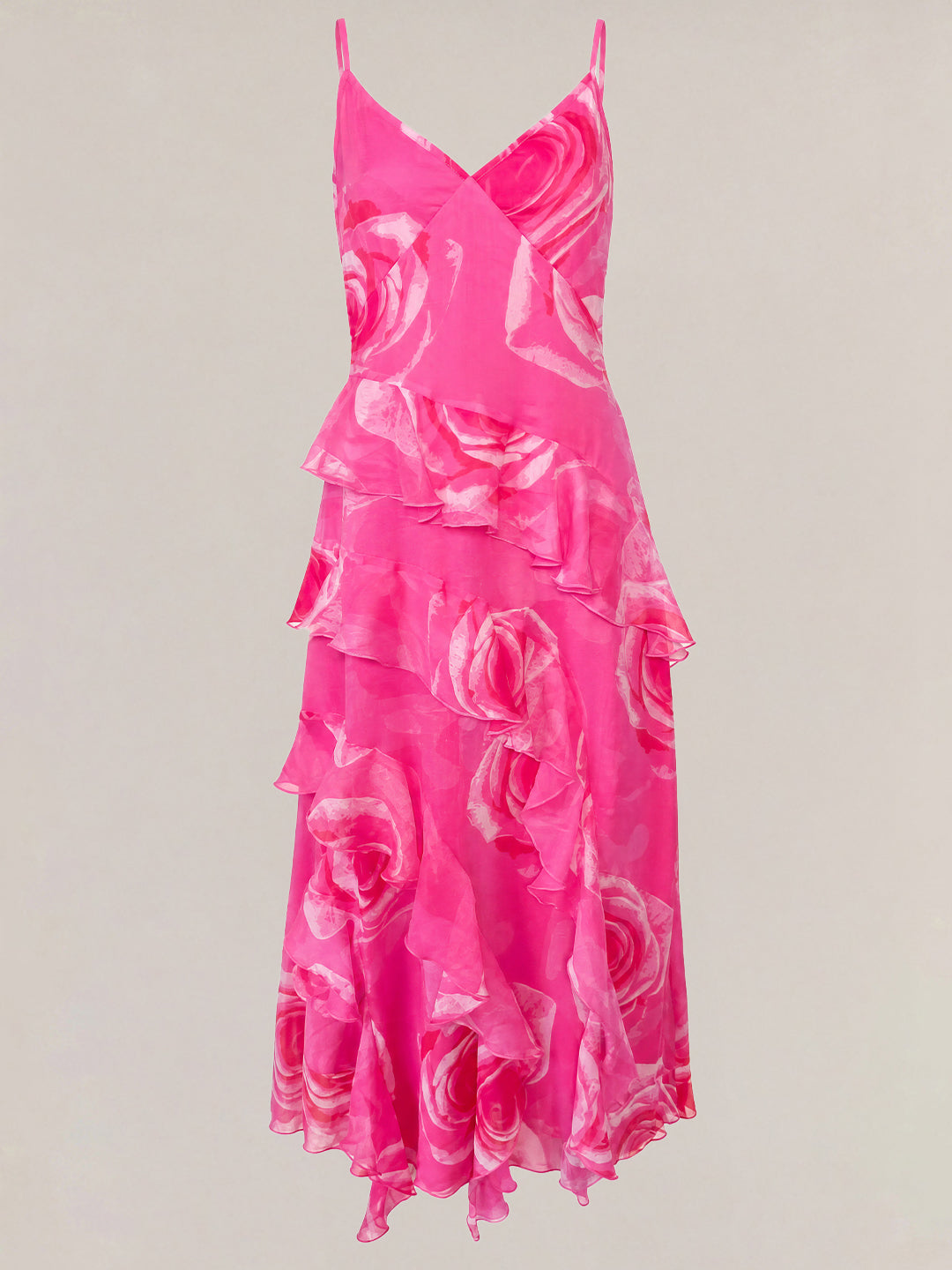 Pink Floral Frill Strappy Dress