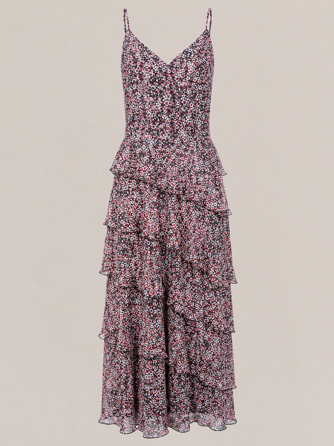 Black Floral Long Frill Dress