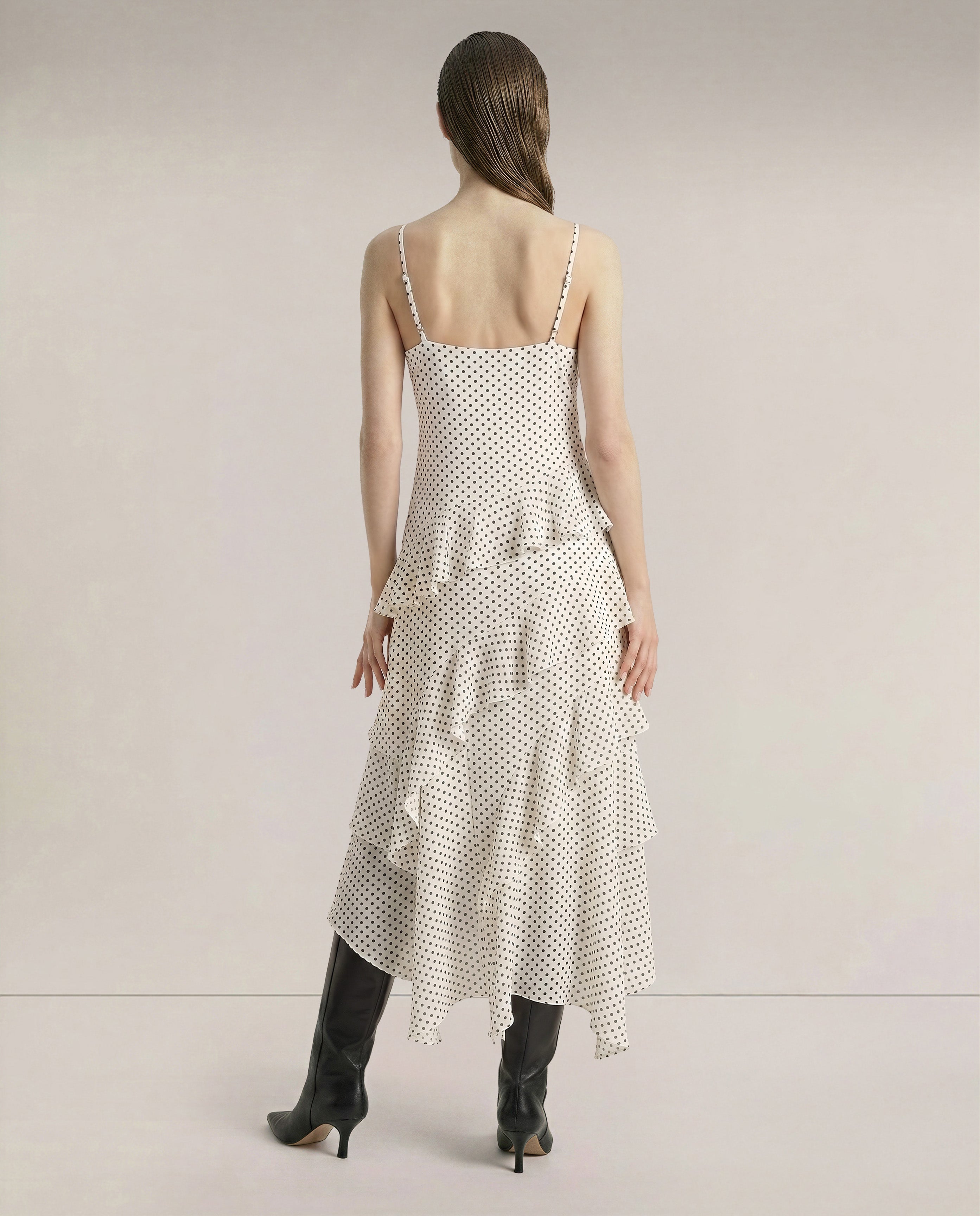 White Printed Long Frill Dress