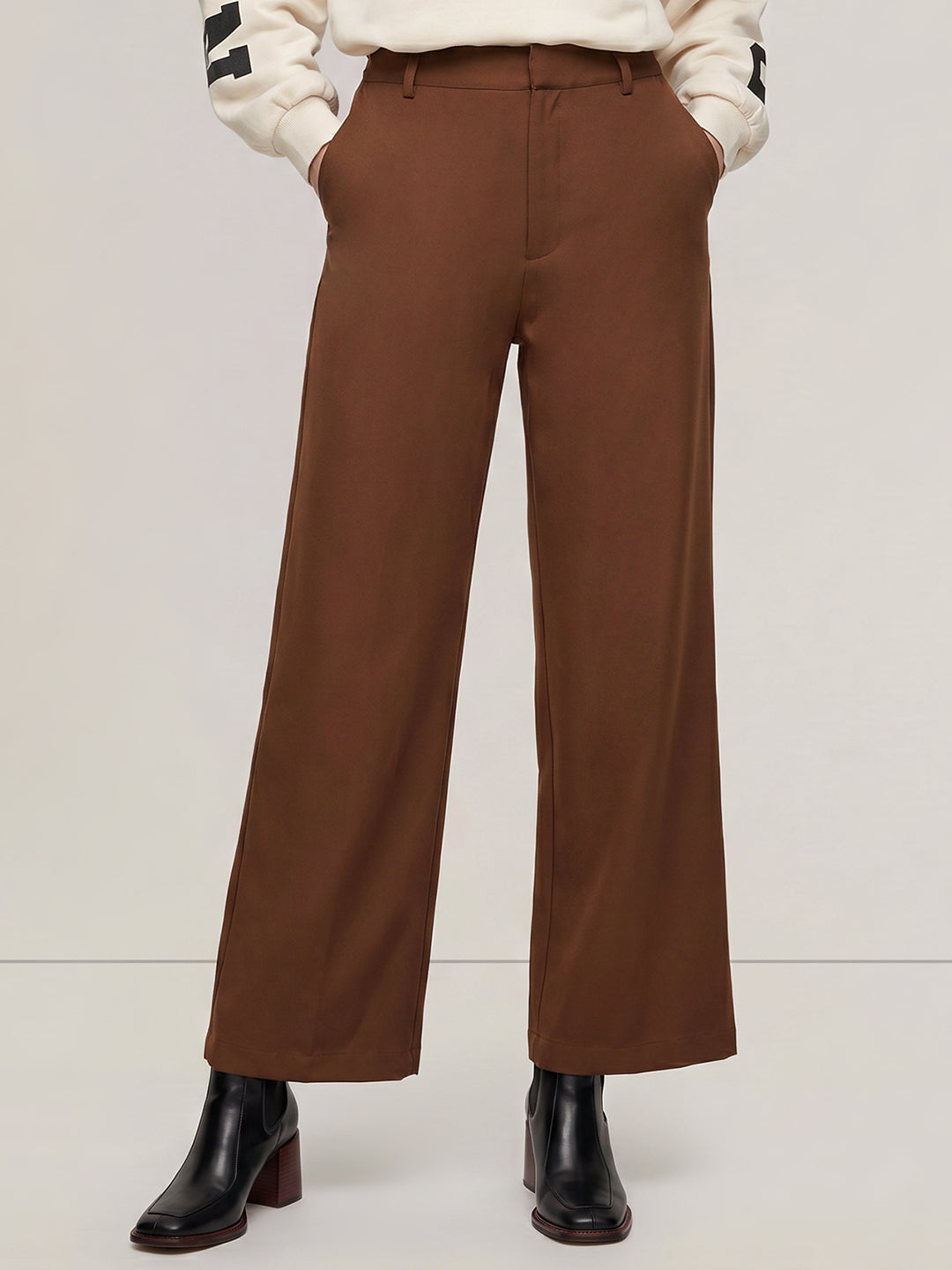 Brown High Rise Wide Leg Pants