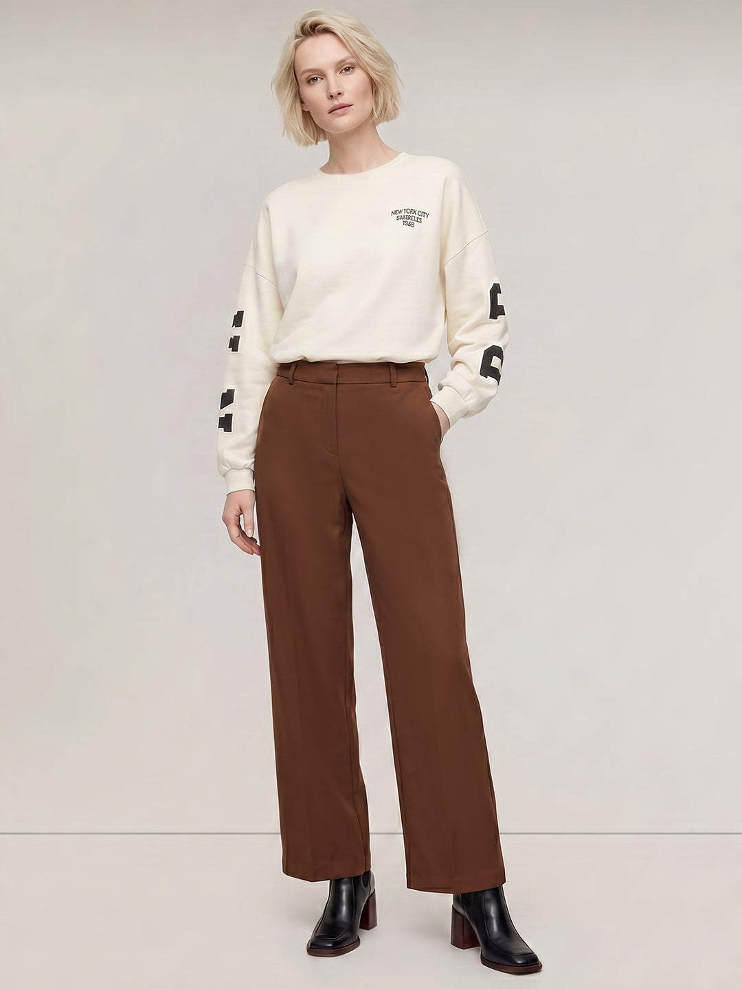Brown High Rise Wide Leg Pants