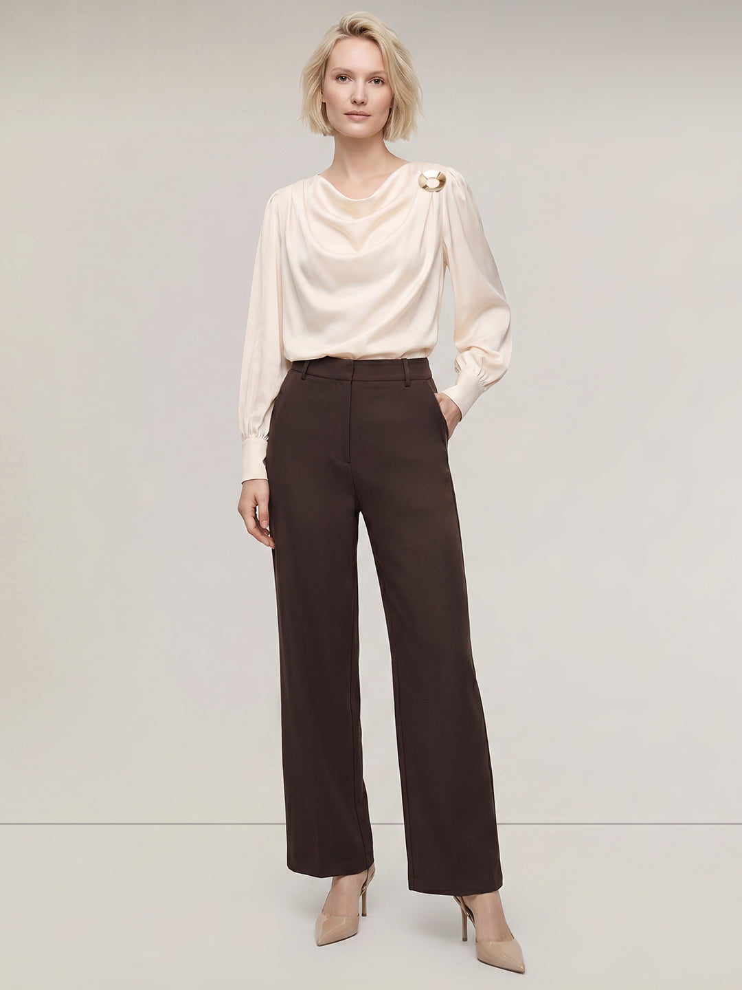 Dark Brown High Rise Wide Leg Pants