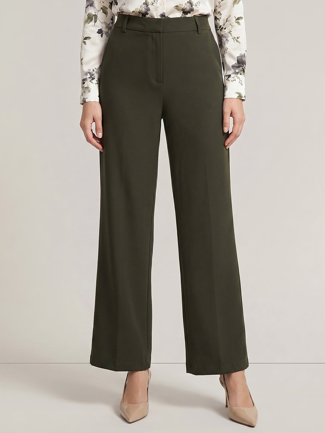 Olive Green High Rise Wide Leg Pants