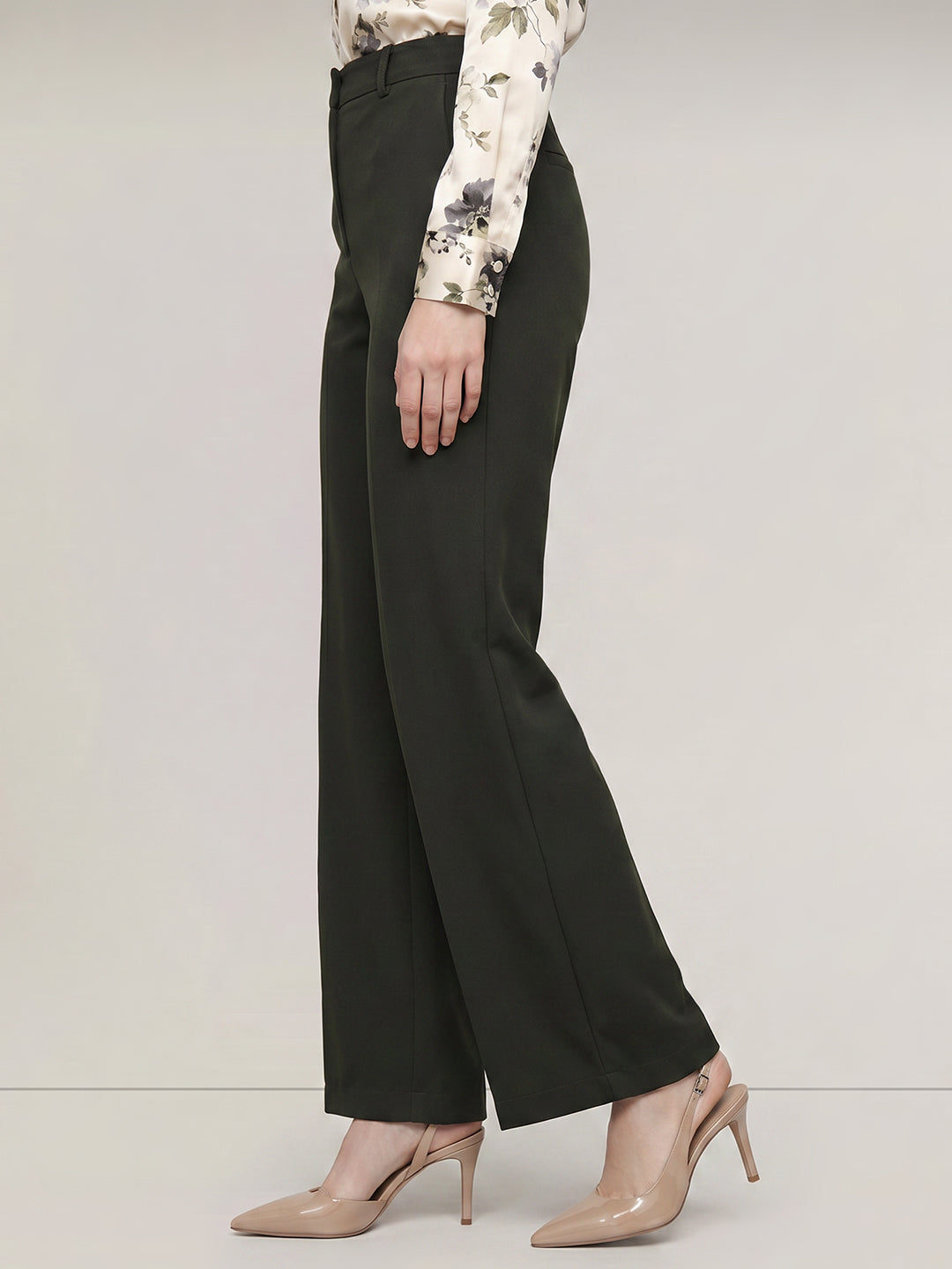 Olive Green High Rise Wide Leg Pants