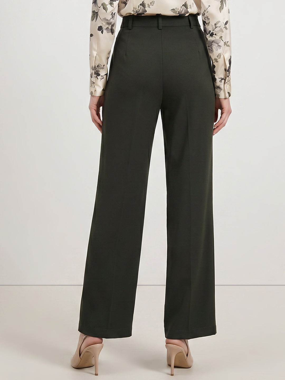 Olive Green High Rise Wide Leg Pants