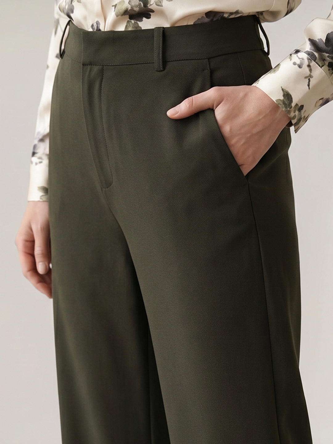 Olive Green High Rise Wide Leg Pants
