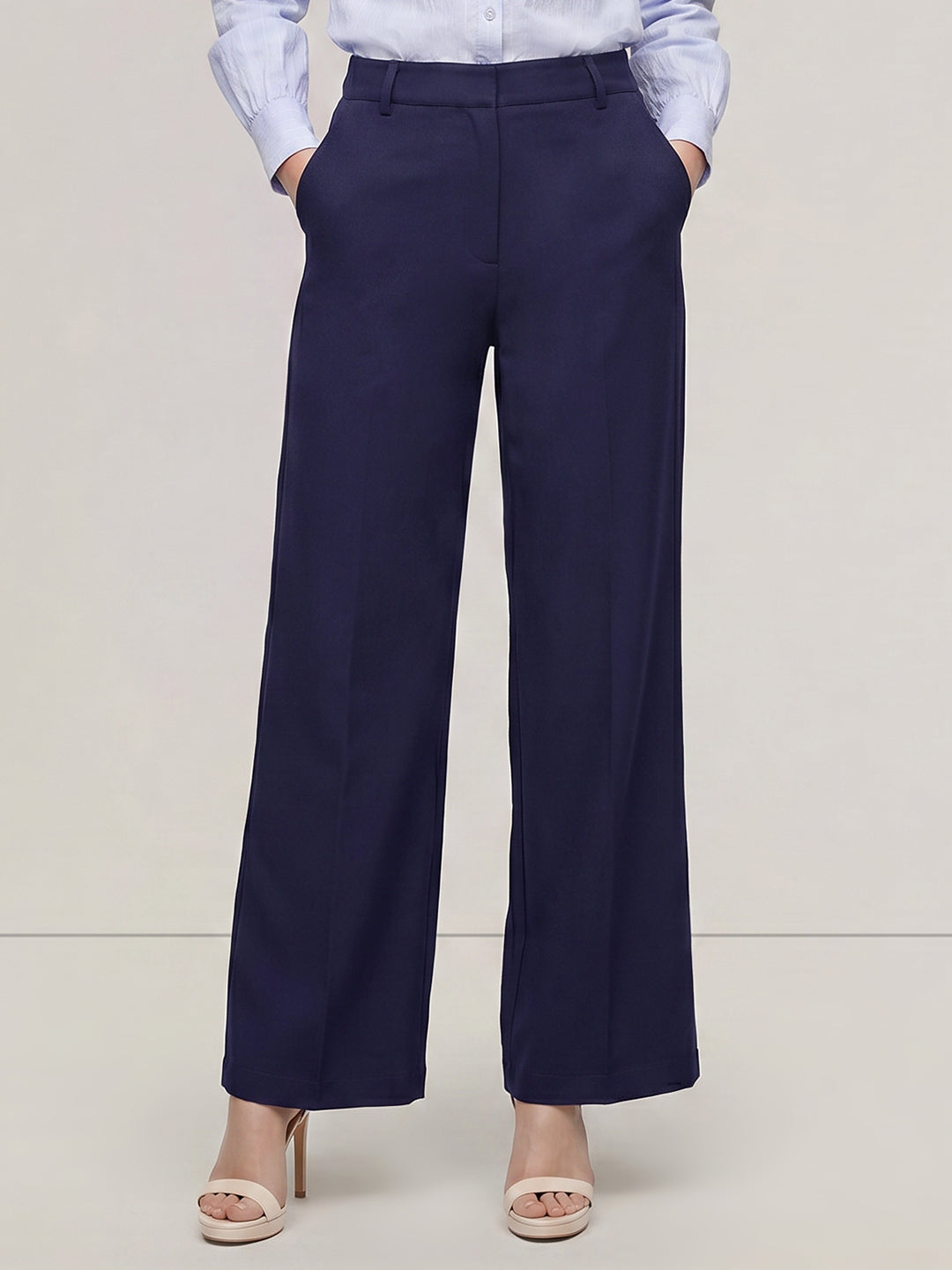 Navy Blue High Rise Wide Leg Pants