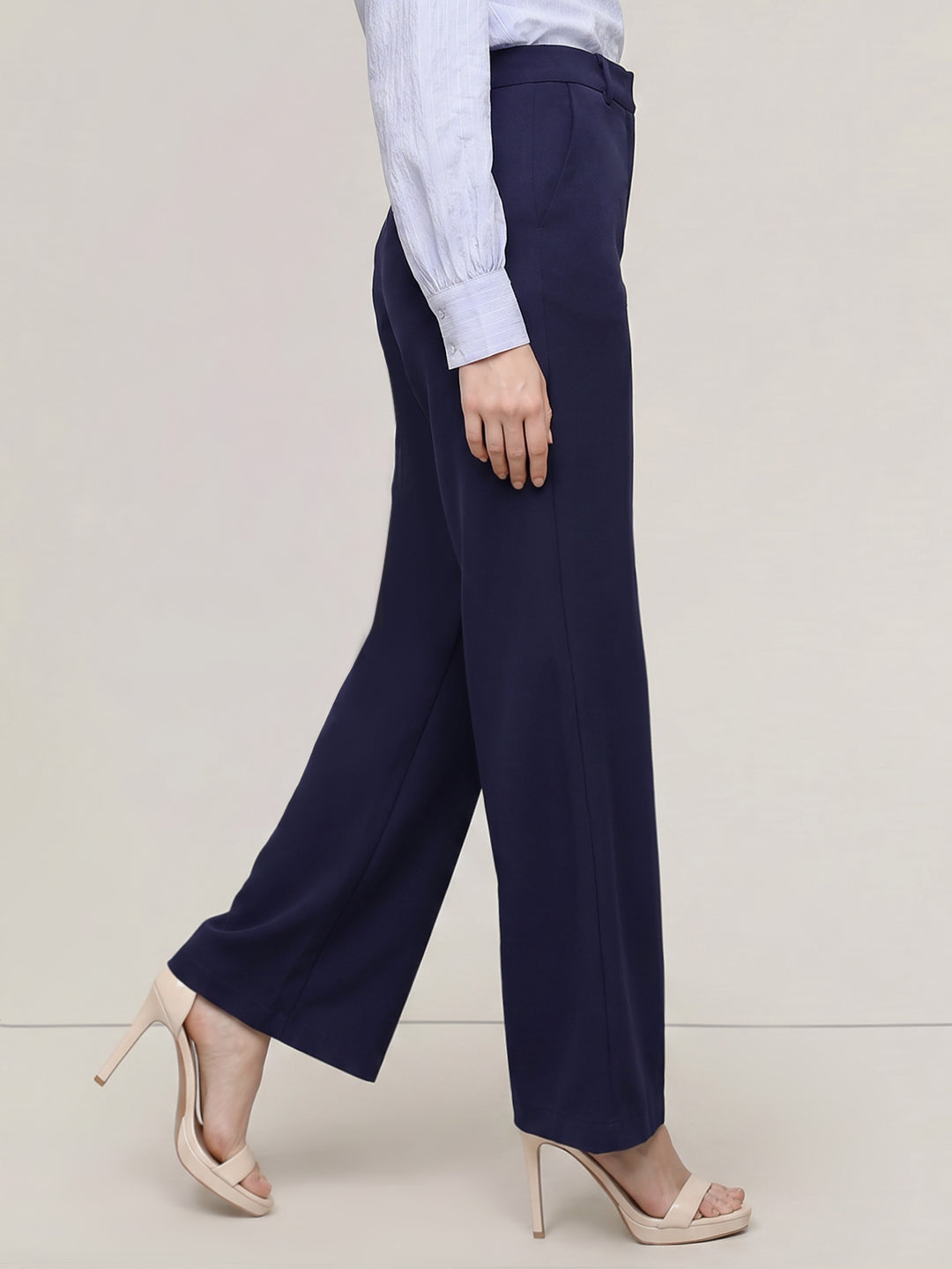 Navy Blue High Rise Wide Leg Pants