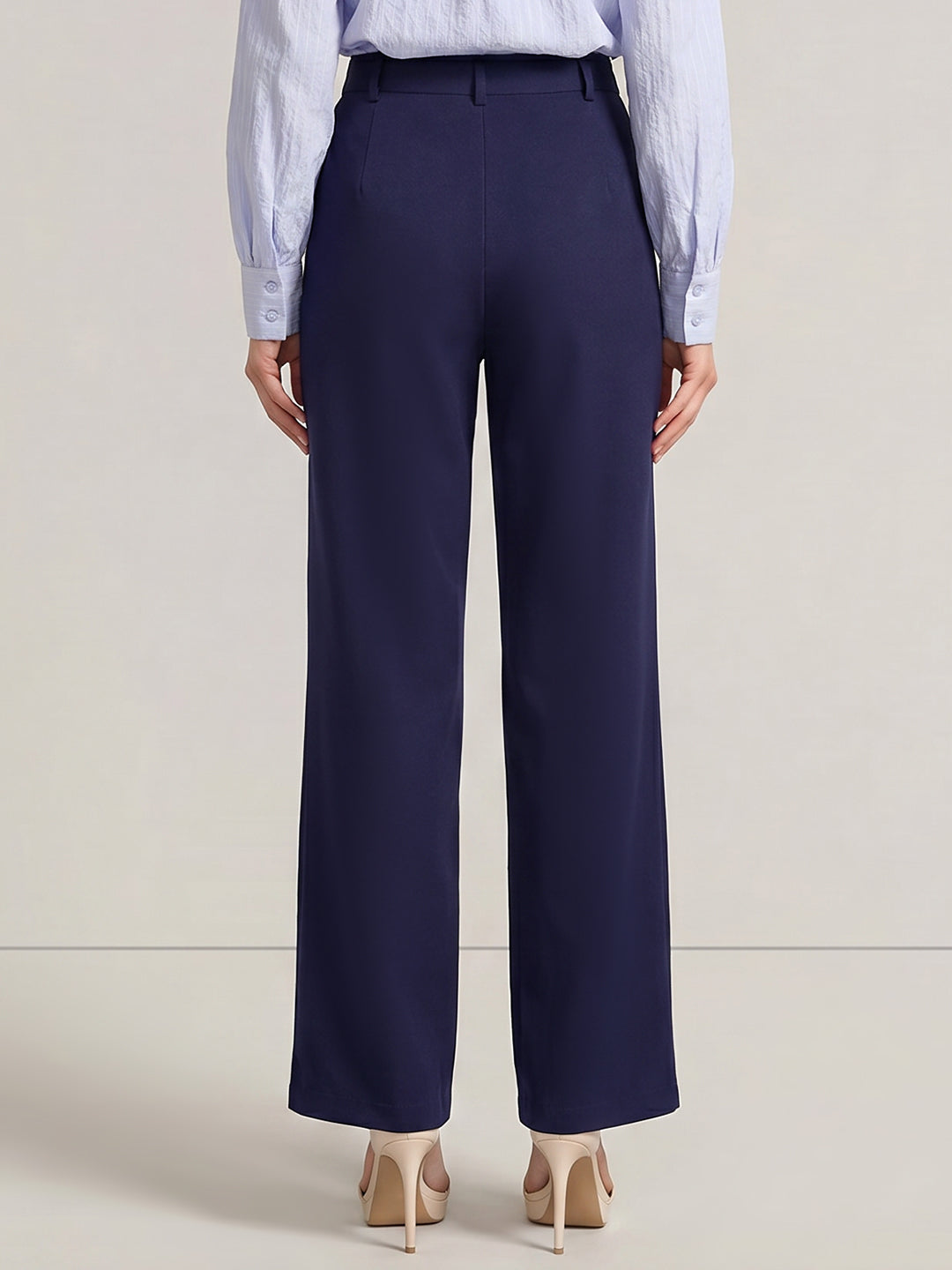 Navy Blue High Rise Wide Leg Pants