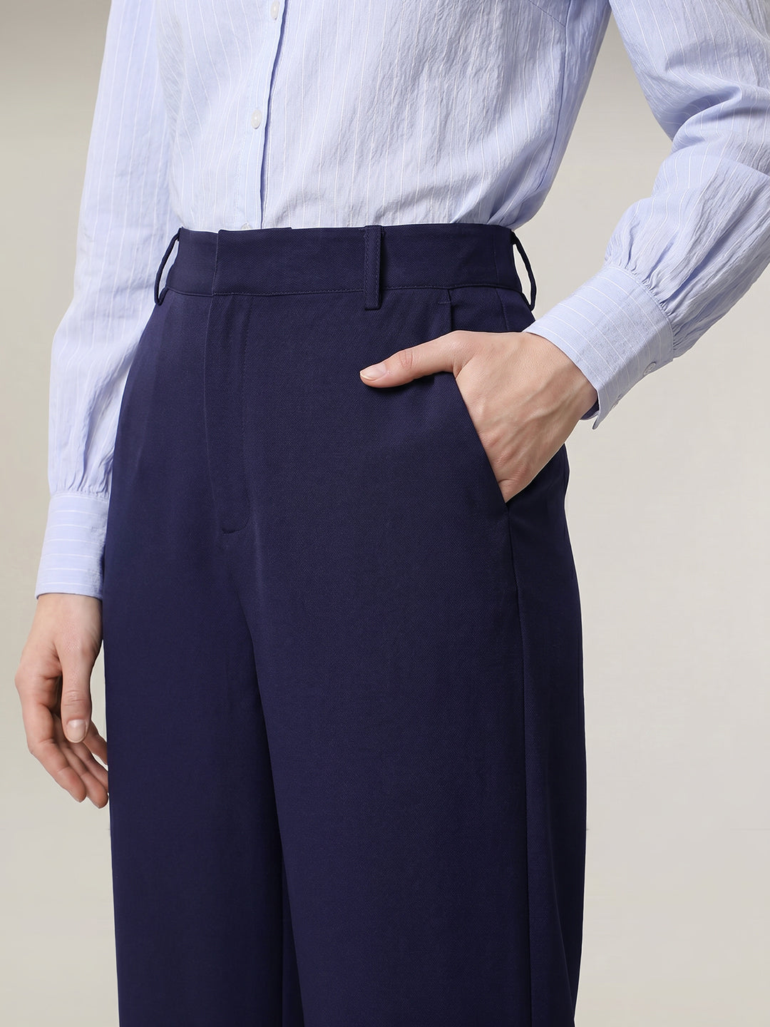 Navy Blue High Rise Wide Leg Pants