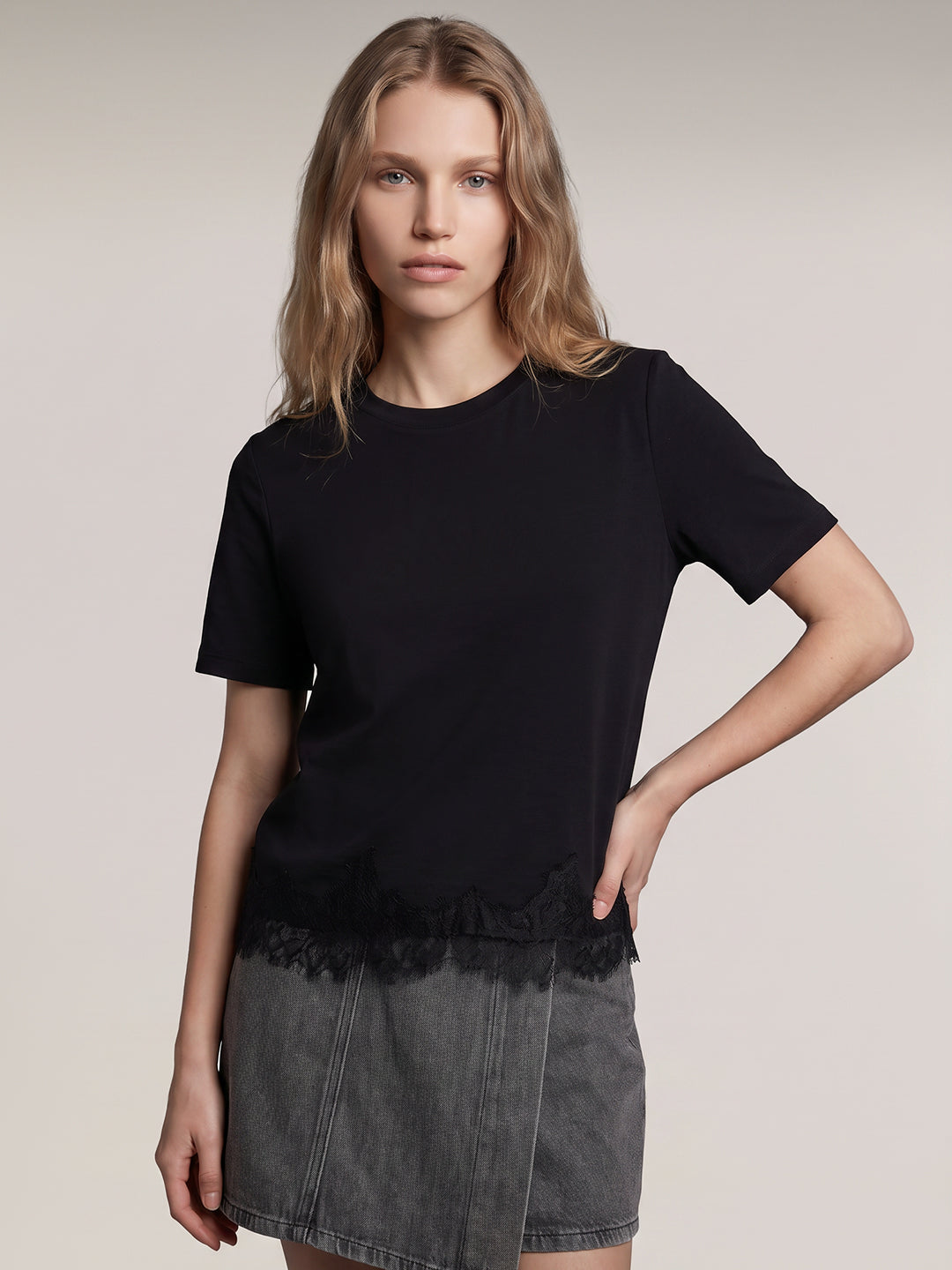 Black Lace Trim T-Shirt