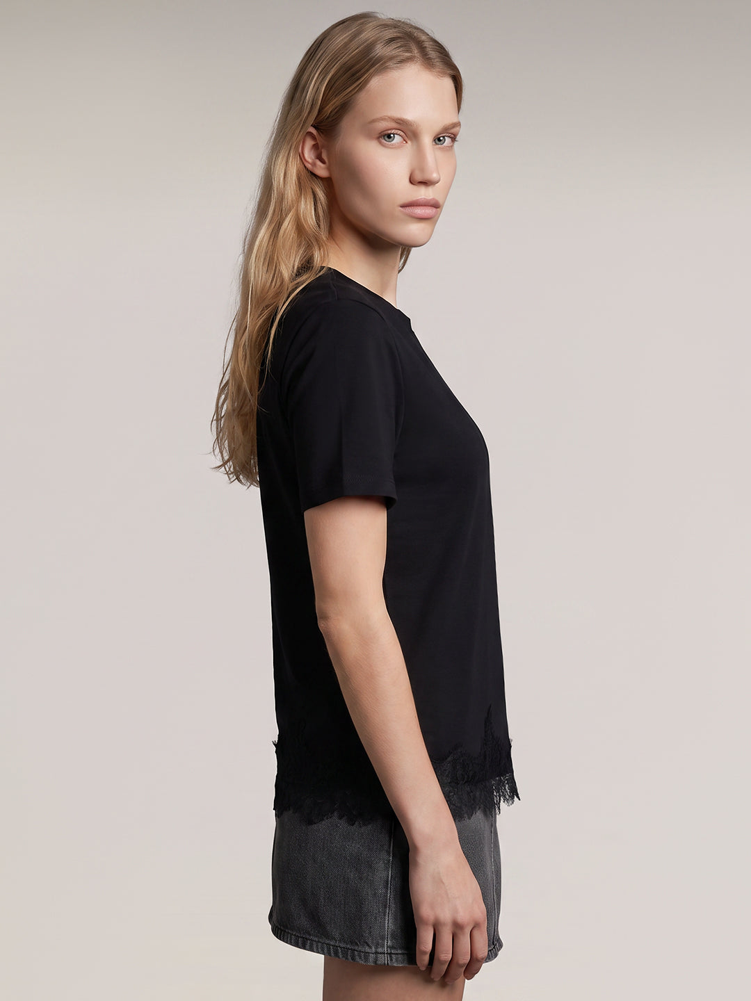 Black Lace Trim T-Shirt
