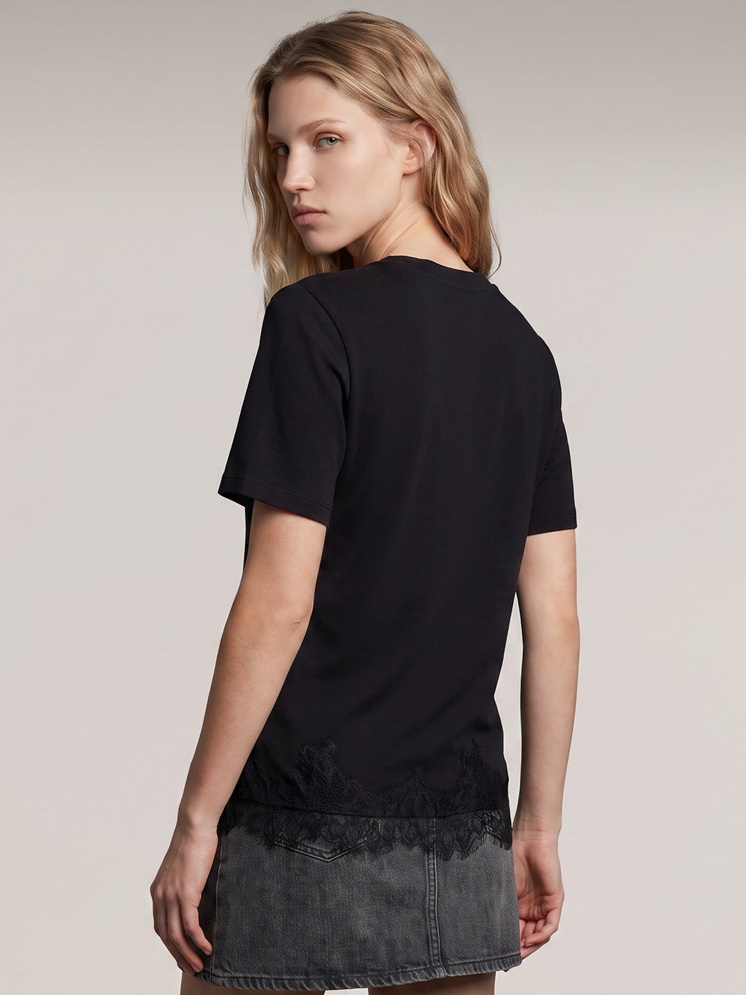 Black Lace Trim T-Shirt