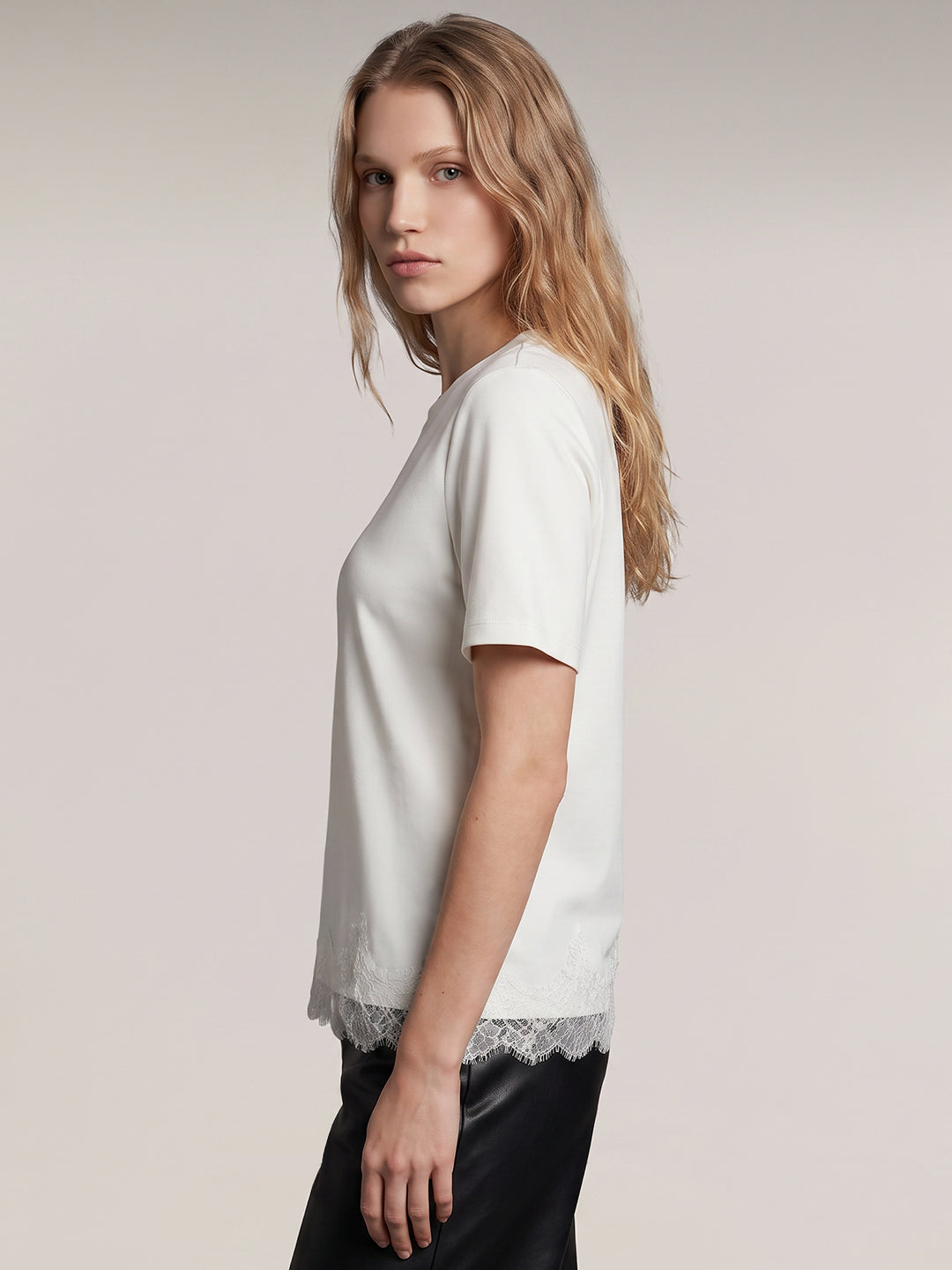 White Lace Trim T-Shirt