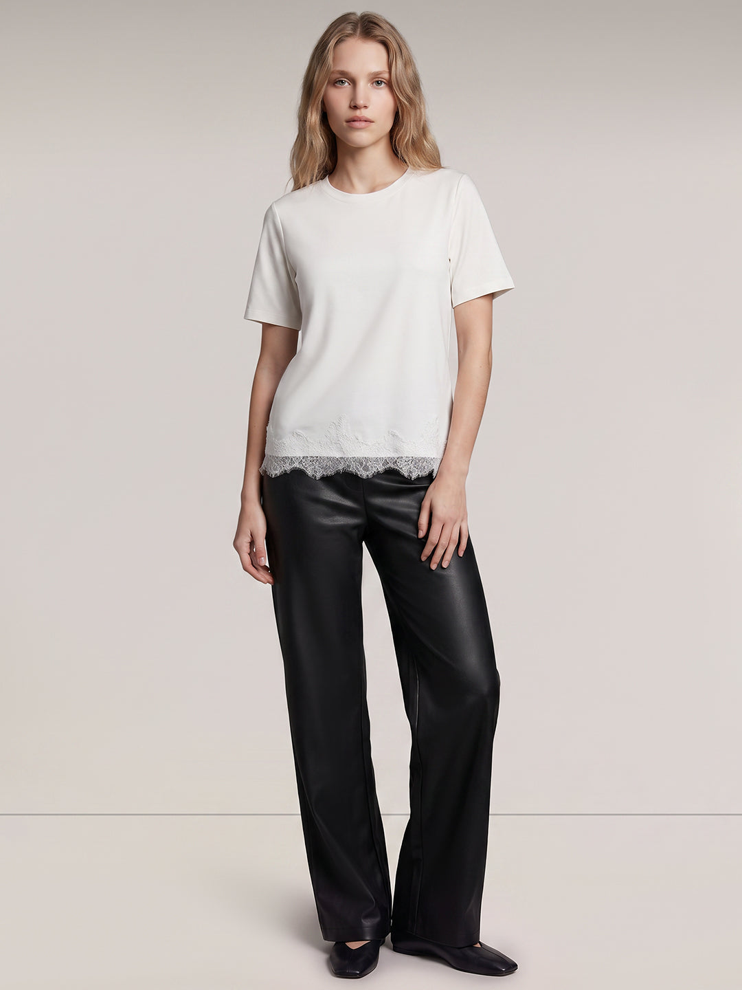 White Lace Trim T-Shirt