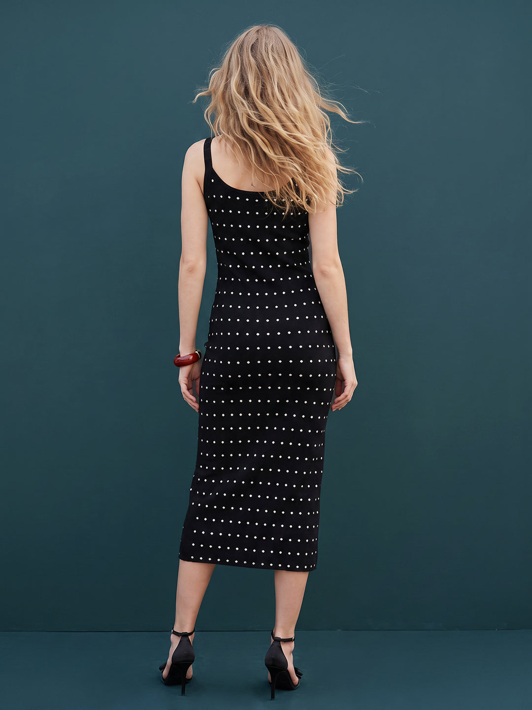Black Printed Knit Midi Dress