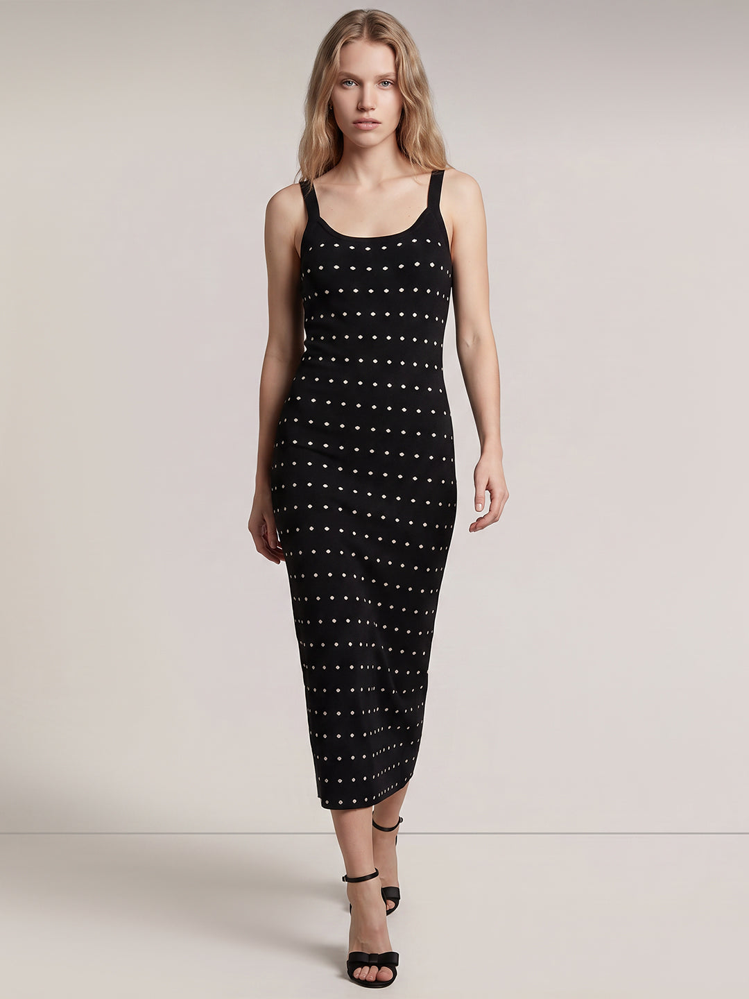 Black Printed Knit Midi Dress