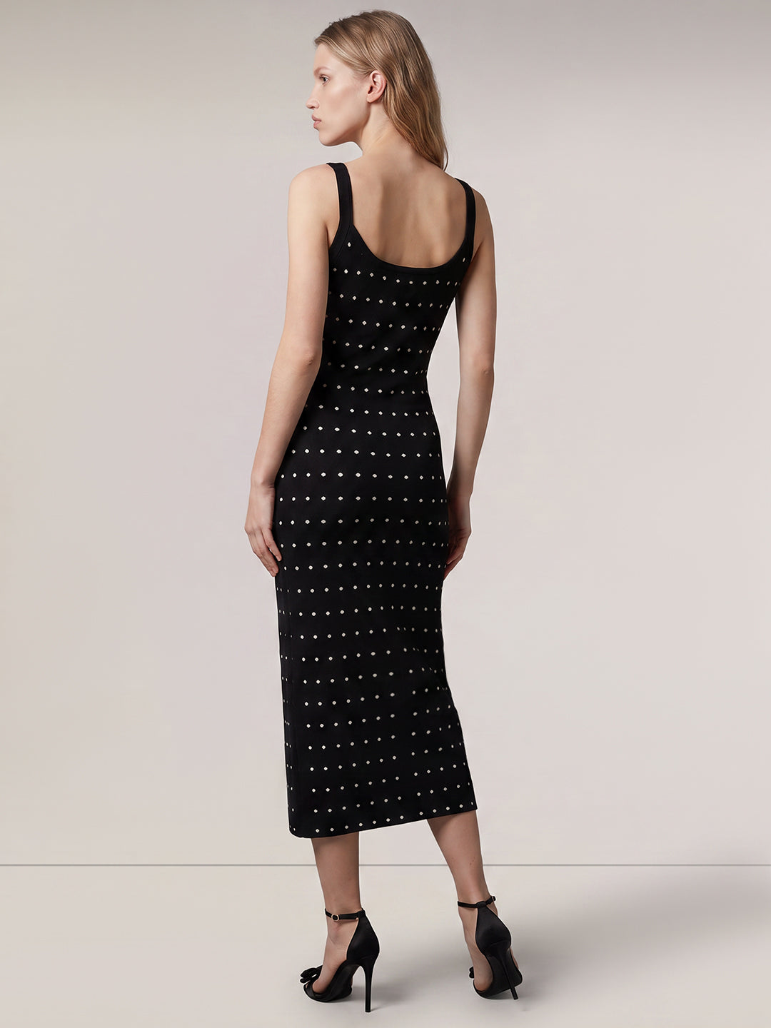 Black Printed Knit Midi Dress